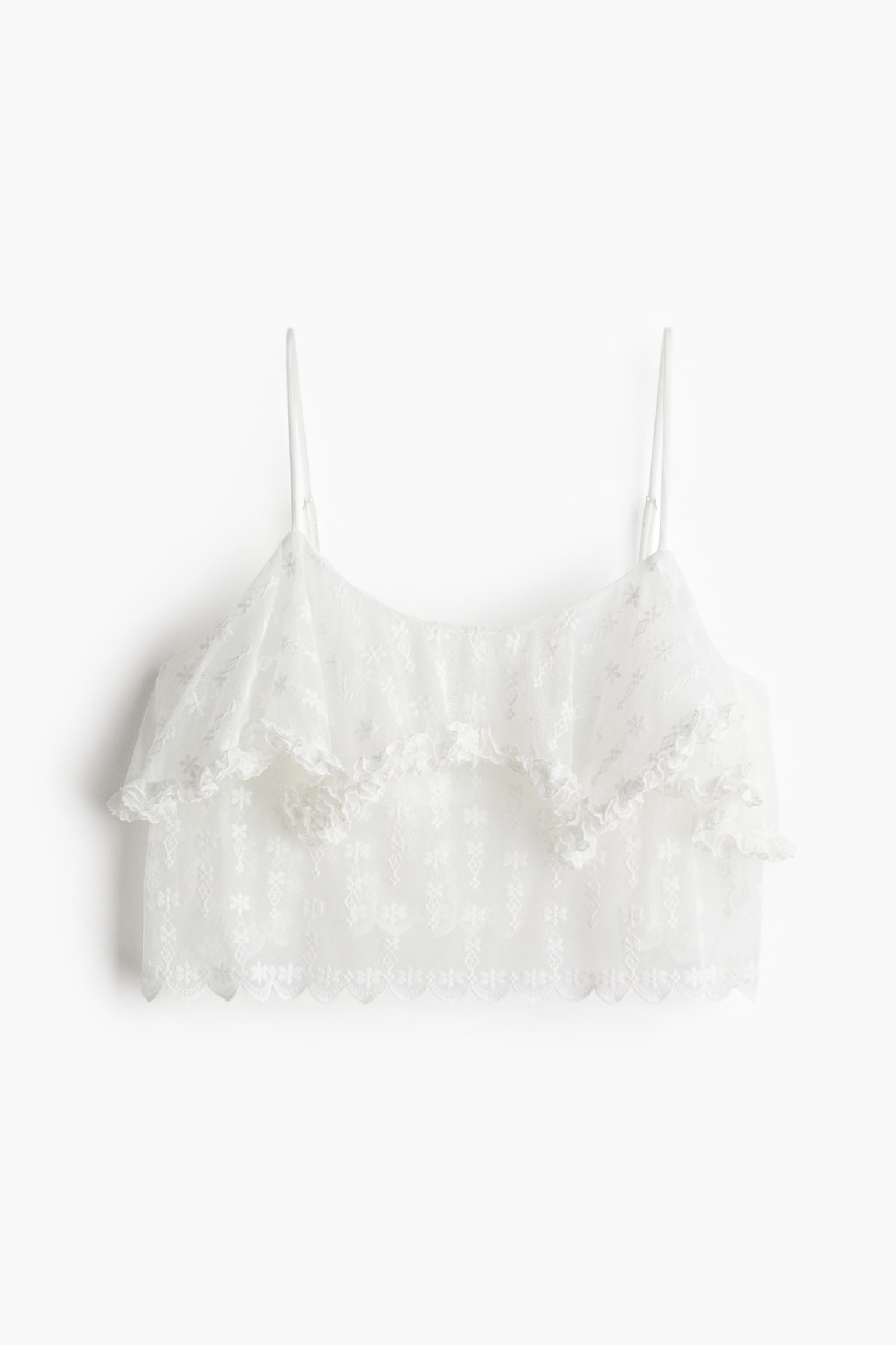 Женский топ H&M Embroidered Mesh Strappy Top, цвет: Белый — фото 1