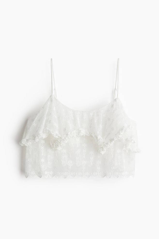 Embroidered Mesh Strappy Top - White - 1