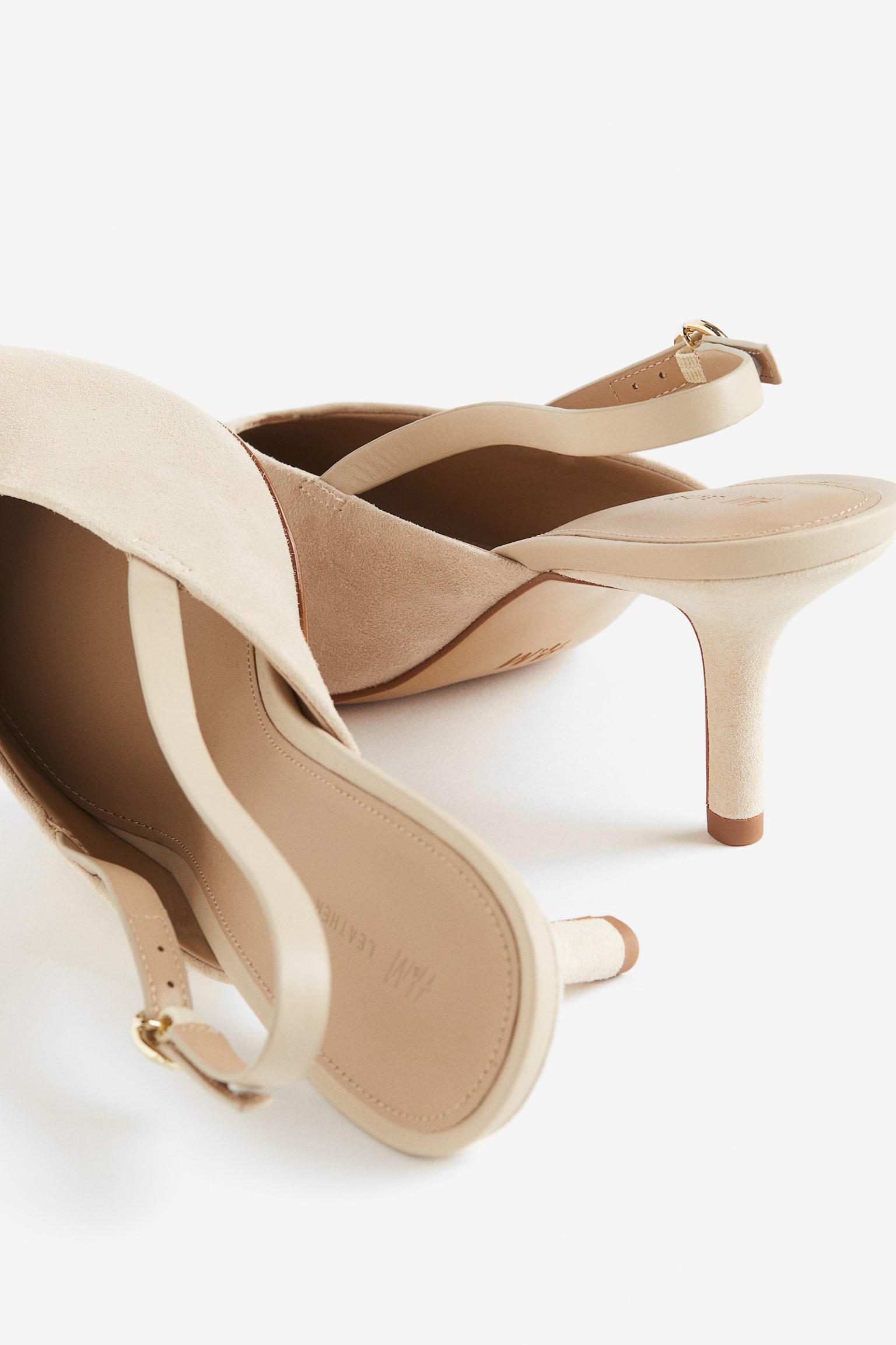 Suede Slingback High Heels - Light beige/Black - 5