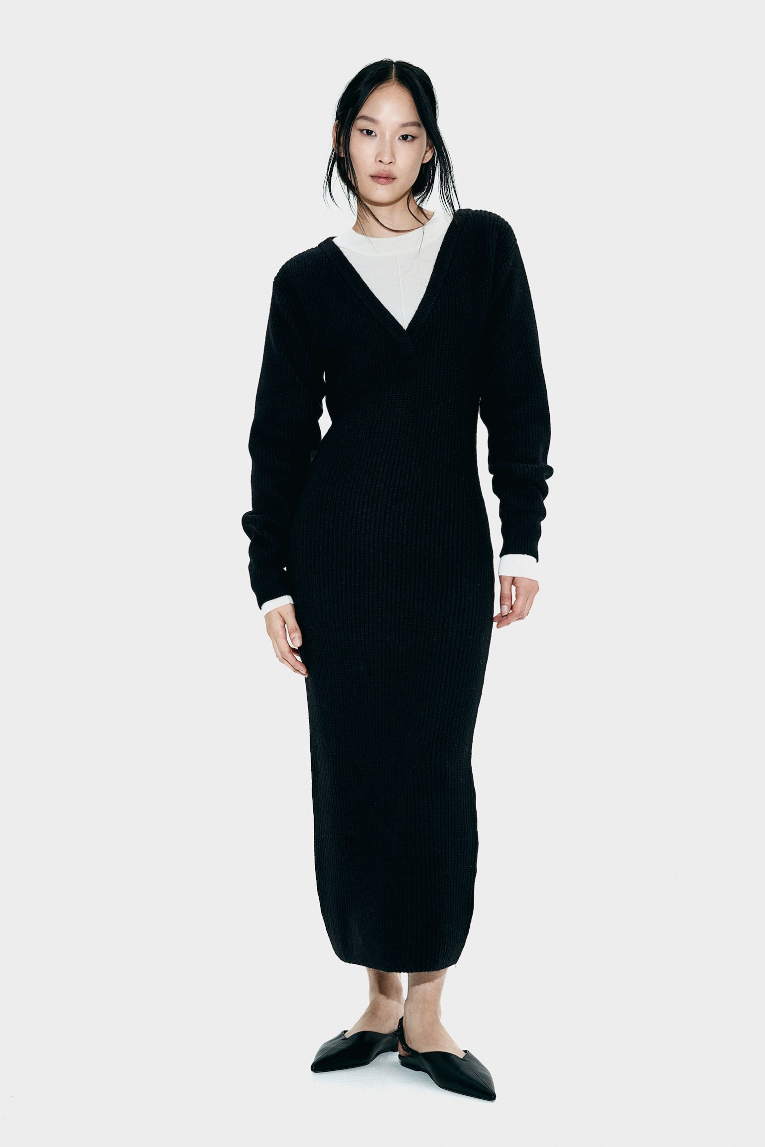 Rib-knit dress - ブラック - 3