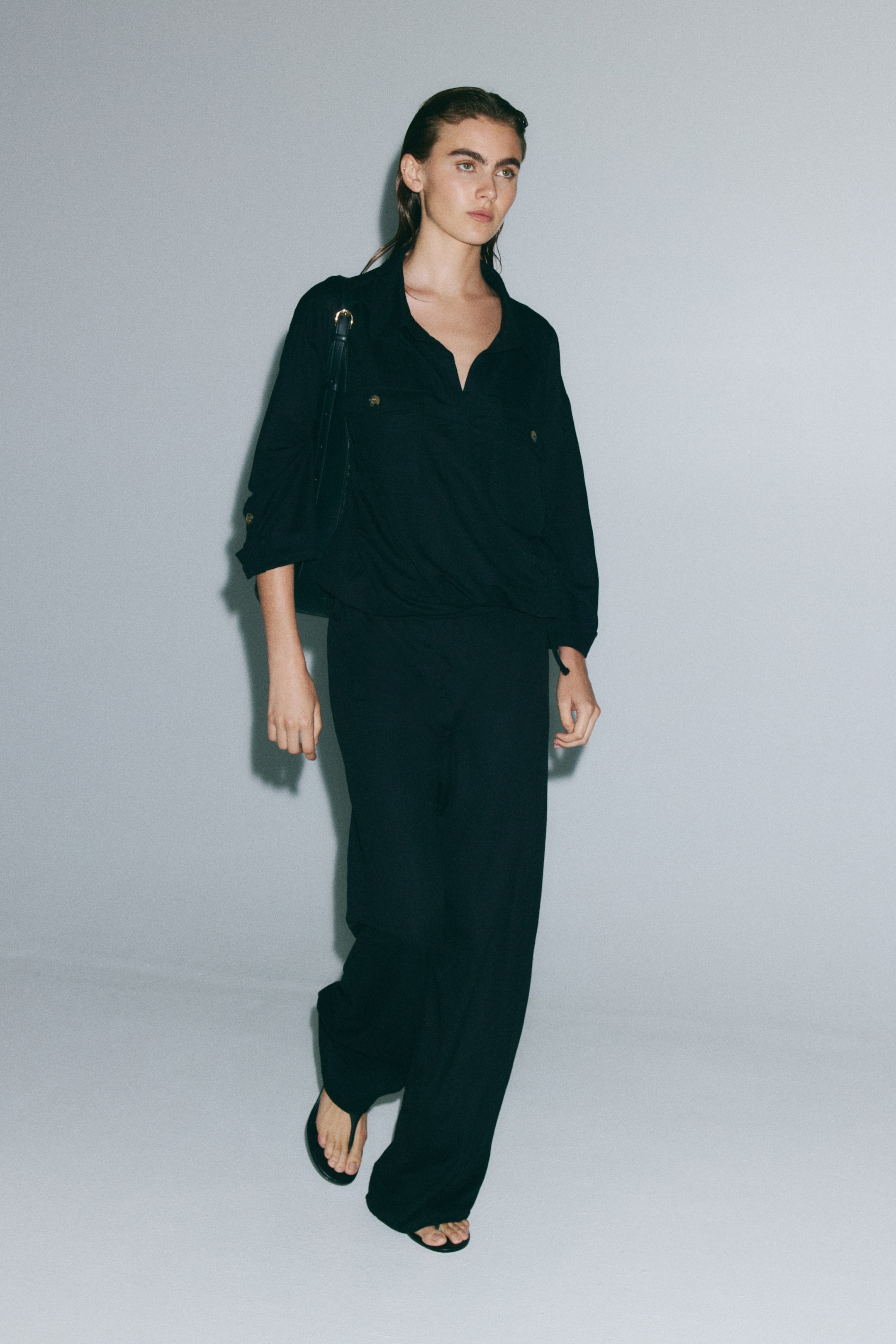 Viscose-Blend Barrel-Leg Pants