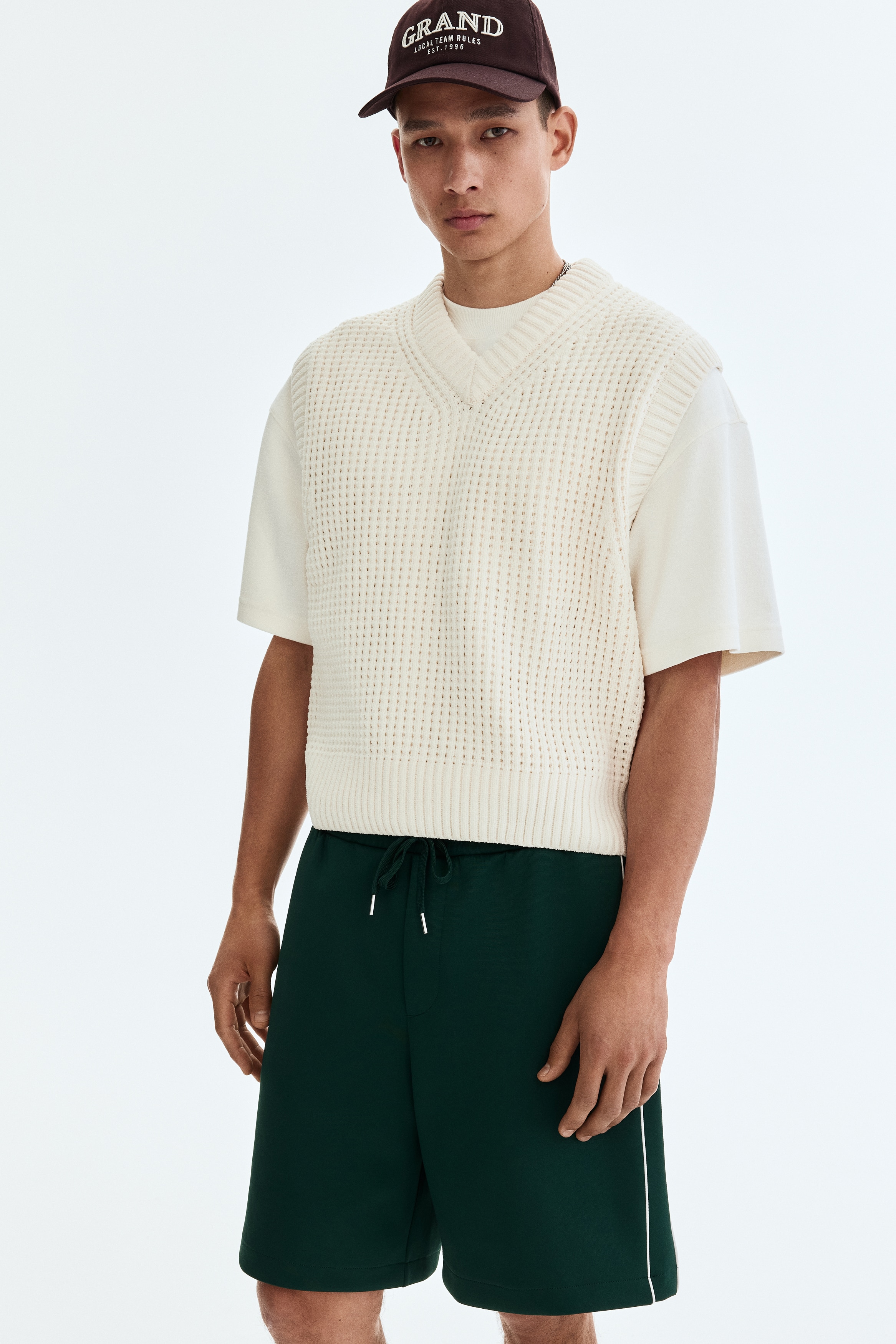 Мужские шорты H&M свободного кроя, зелено-белые