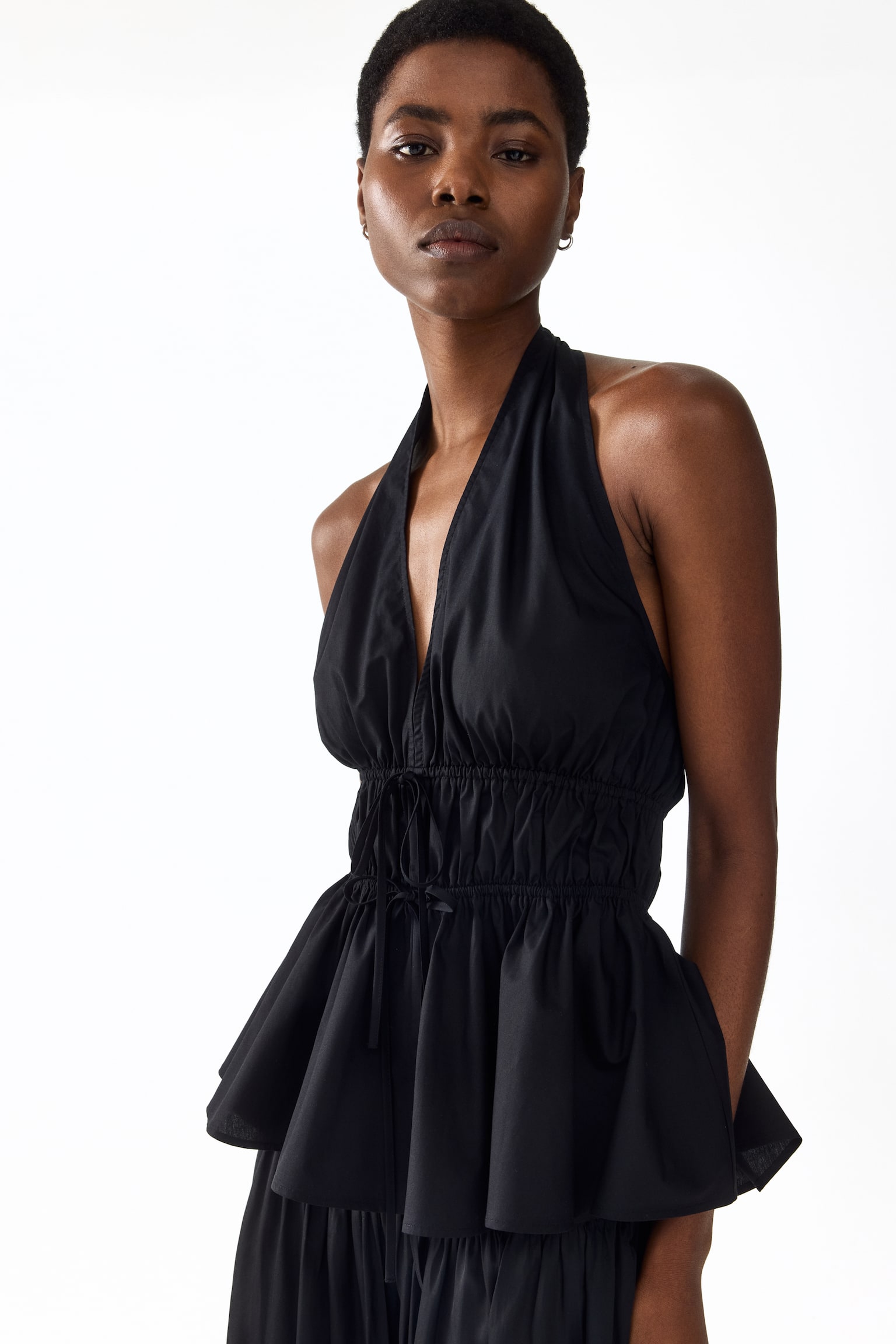 Peplum halterneck top - Black/White/Light pink - 1