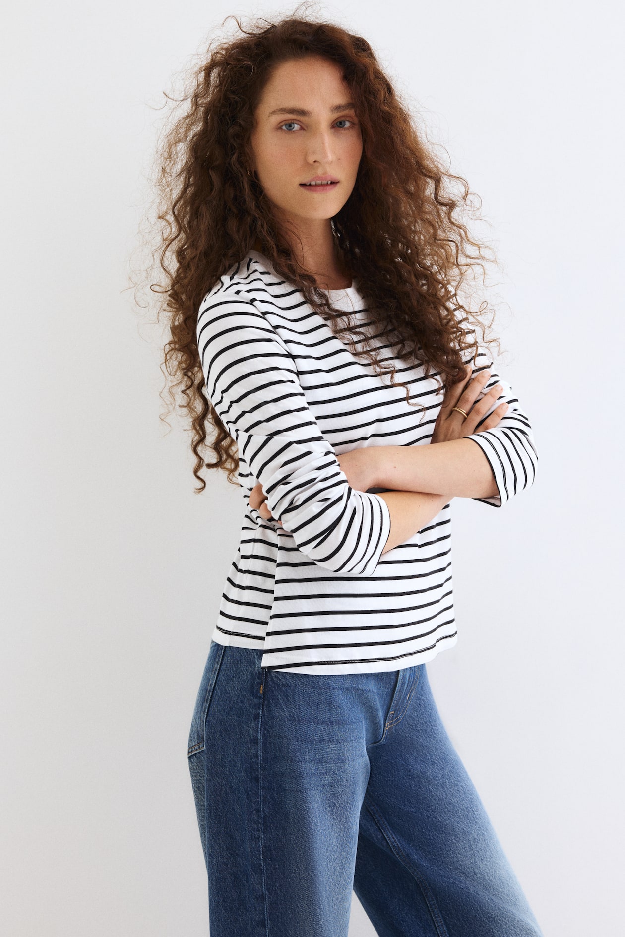 MAMA Top de lactancia en algodón Blanco/Rayas negras H&M