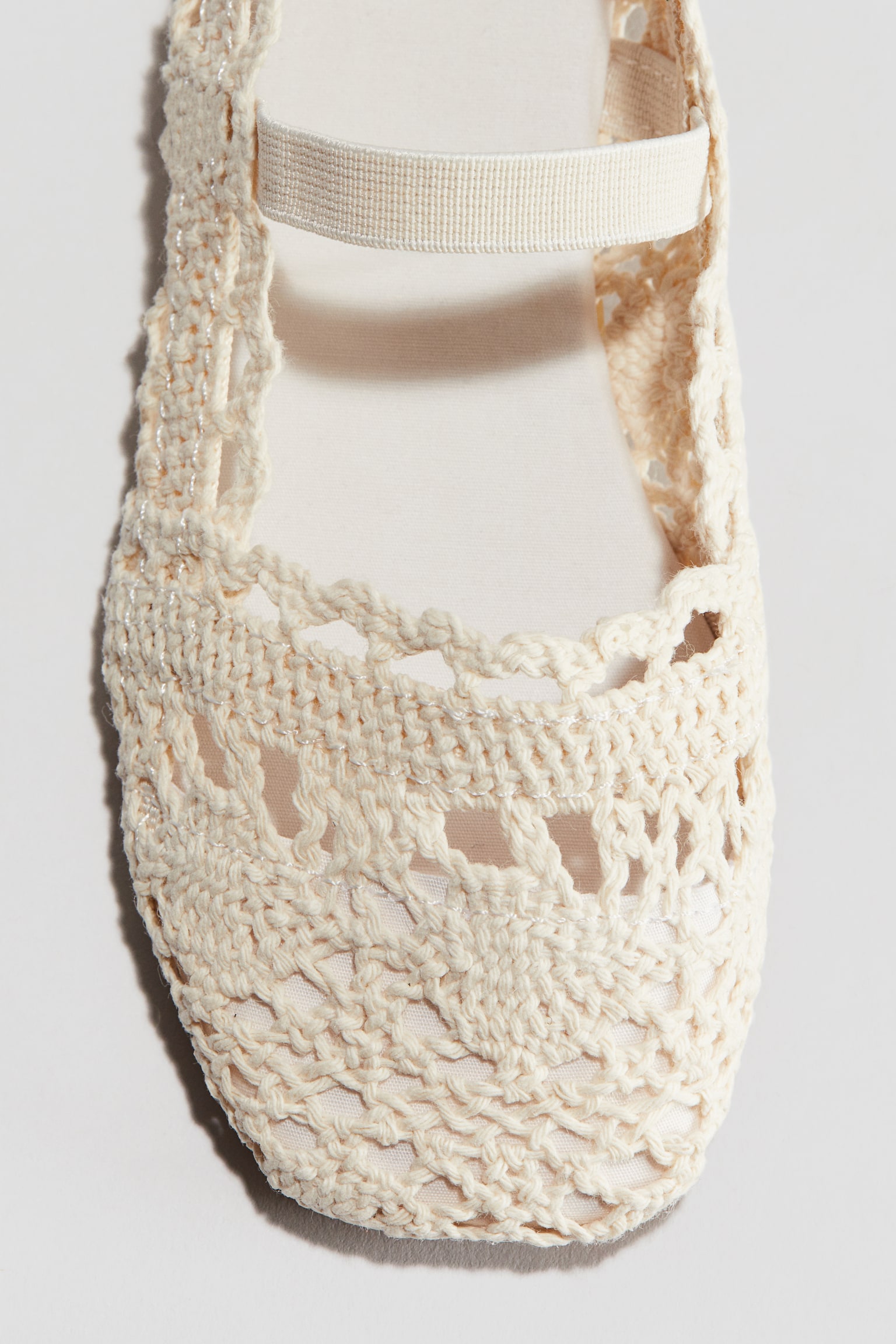 Crochet Look Ballet Flats - White/Dark beige - 5