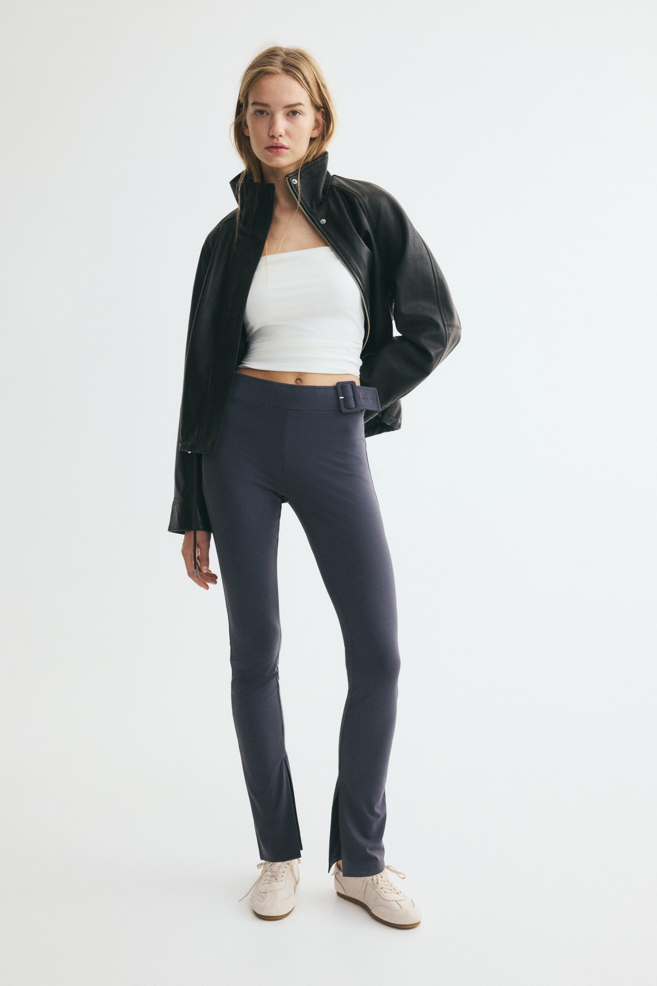 Pantalon en nylon avec détail de ceinture