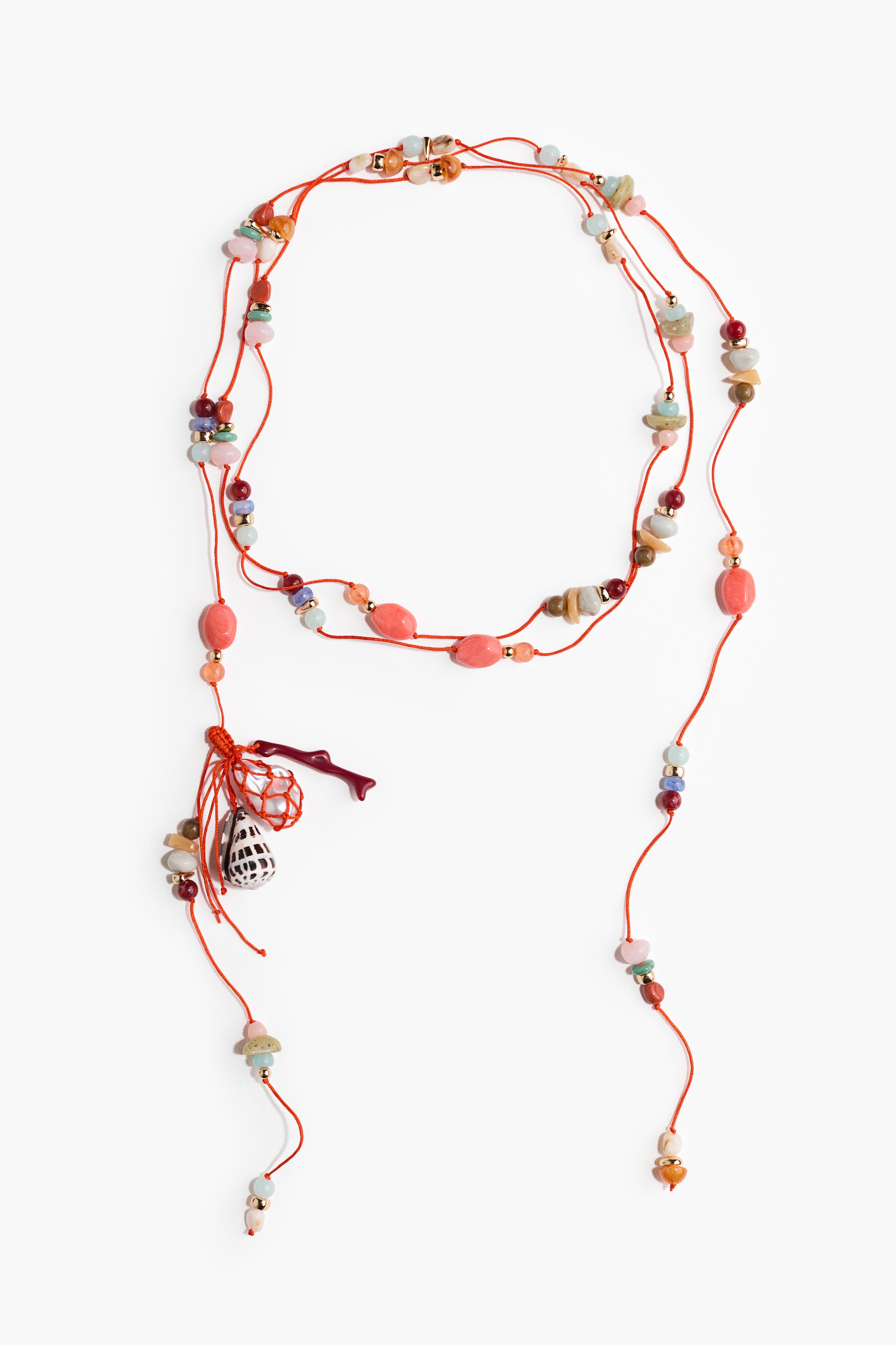 Beaded cord necklace - Bright orange/Marbled