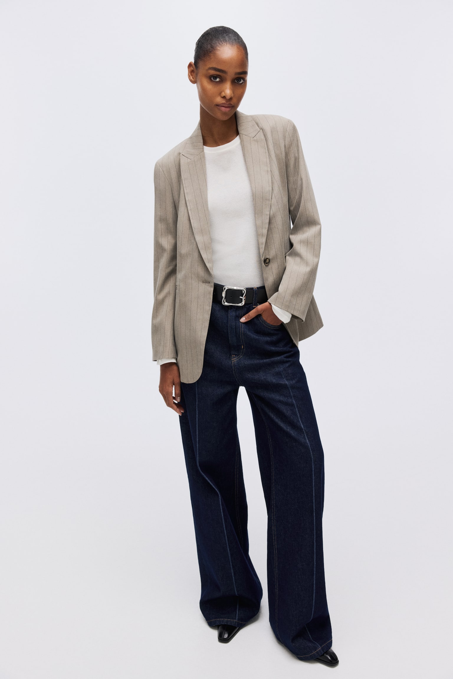 Single-breasted blazer - Beige/Pinstriped/Pink/Black - 6