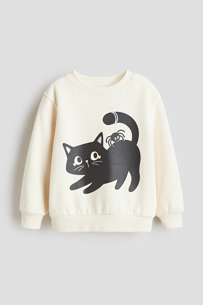 Printed brushed-inside sweatshirt - Cream/Cat/Cream/Cherries/Light pink/Deer/Beige/Leopard print/Pink/Strawberries/Light beige/Unicorn - 1