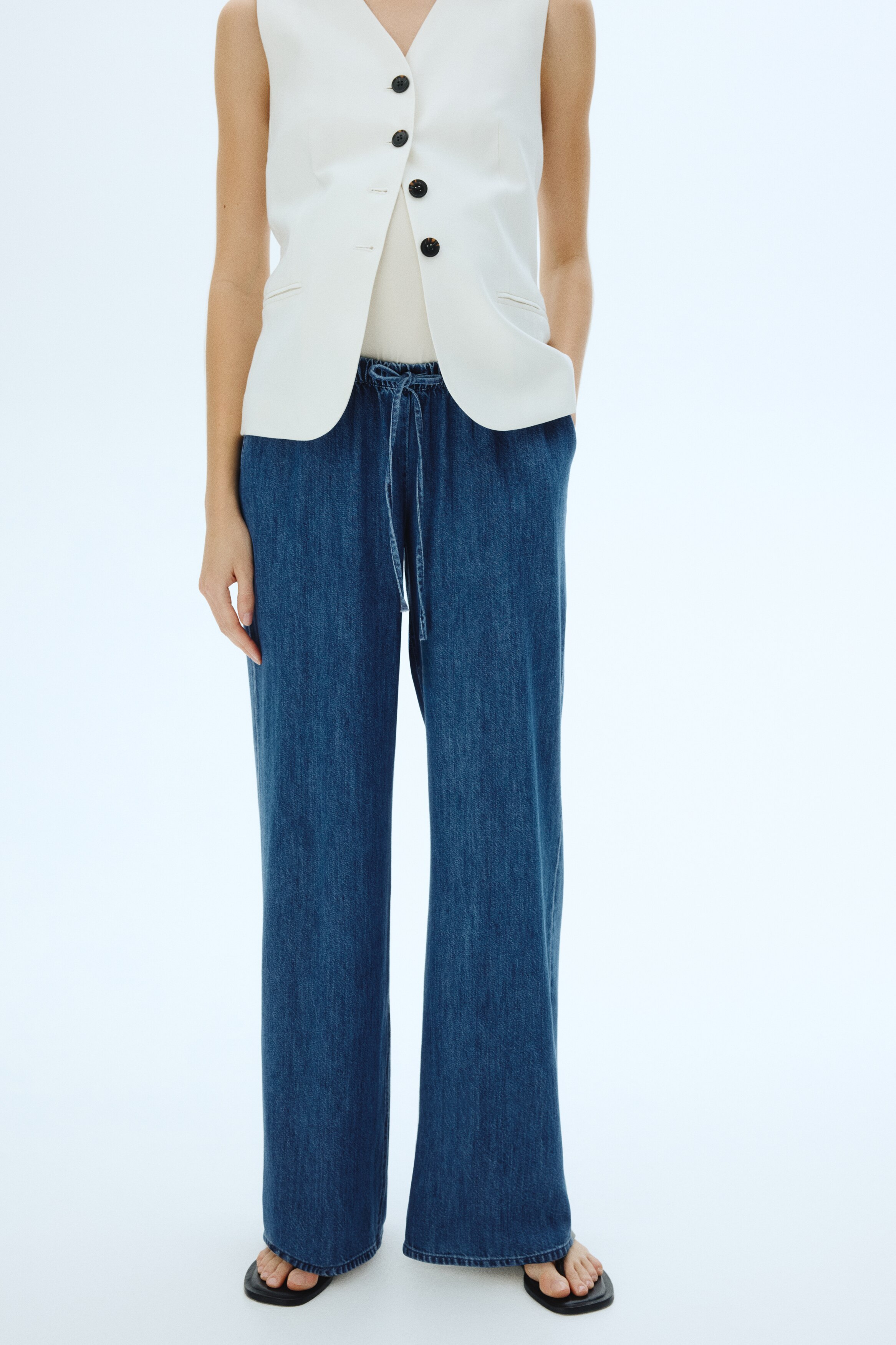 MAMA Denim Drawstring Pants - Denim blue - Ladies | H&M US