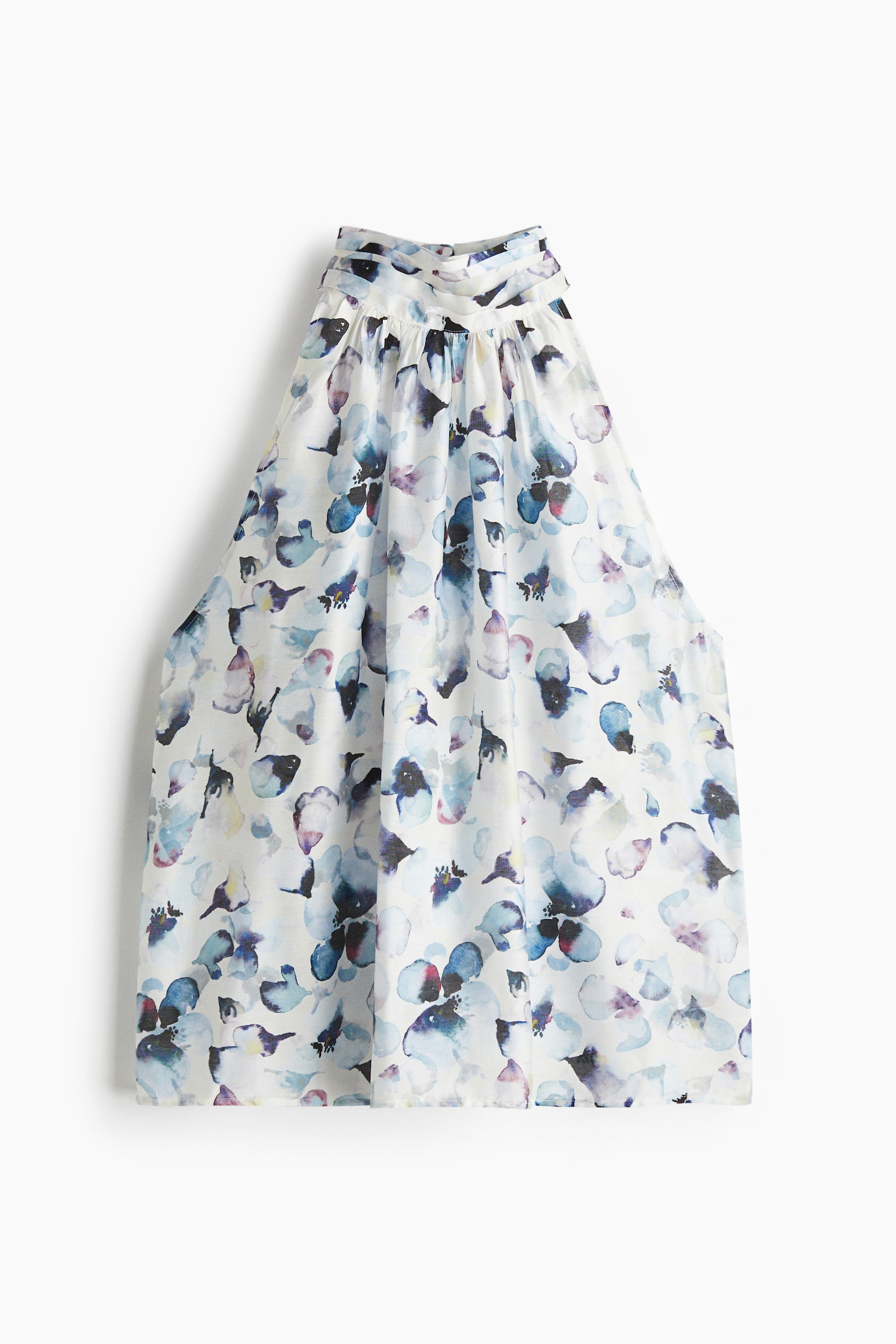 Draped-Collar Top - White/blue floral/Burgundy/Cream
