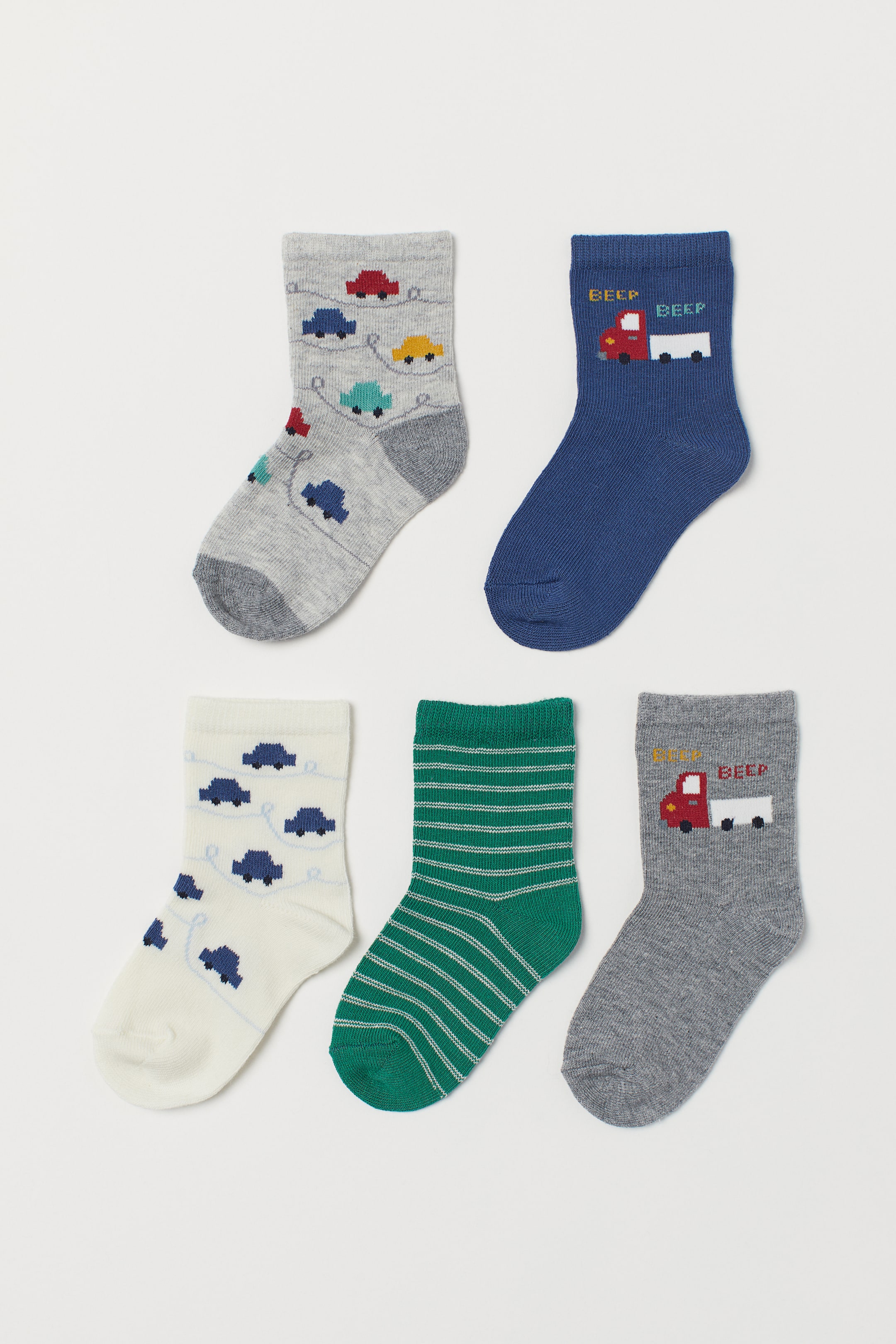 Grotere afbeelding bekijken: 5 paar sokken - Lichtgrijs gemêleerd/auto‘s - KINDEREN | H&M BE 1