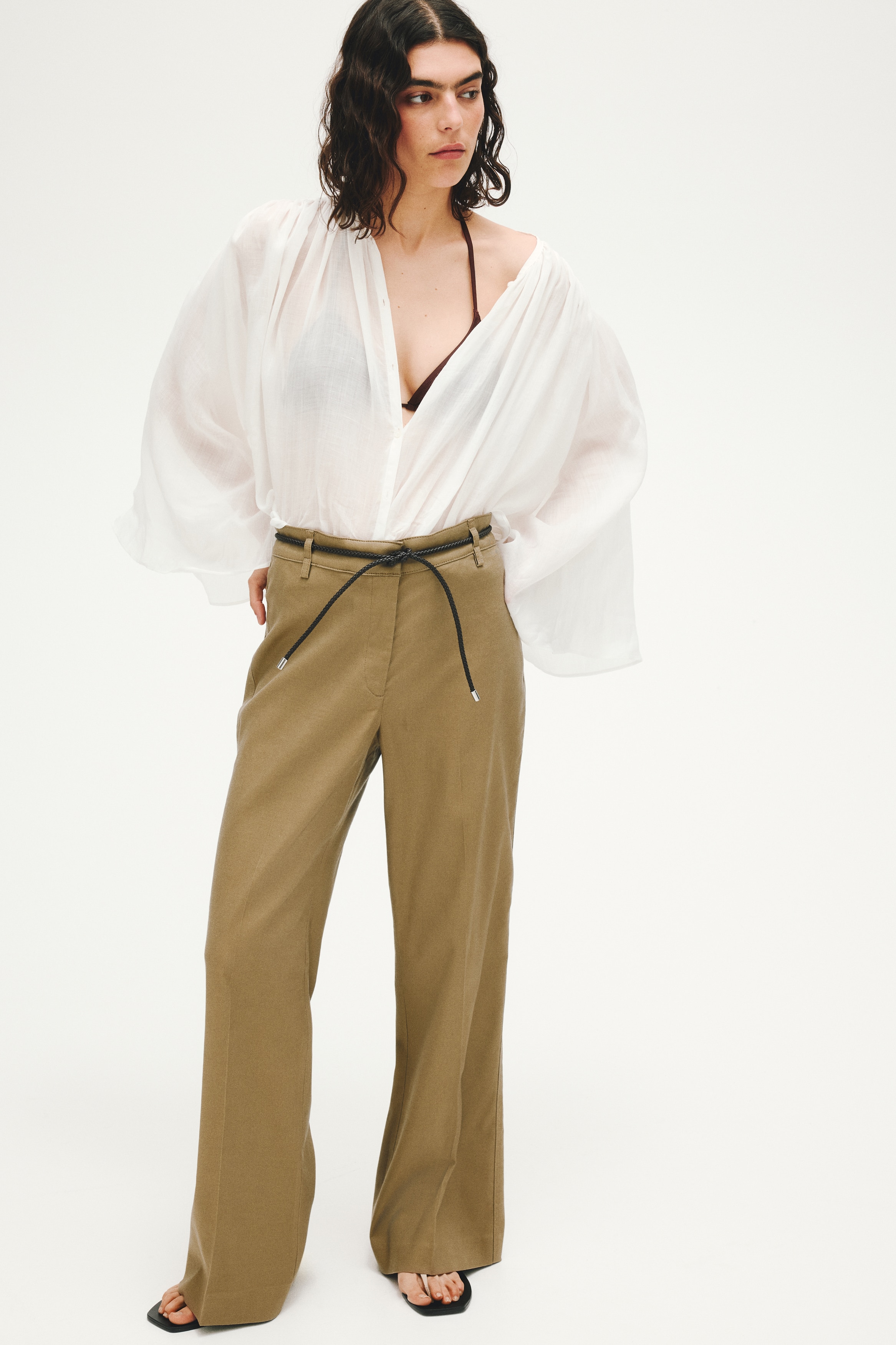 Linen-Blend Bootcut Pants by H&M