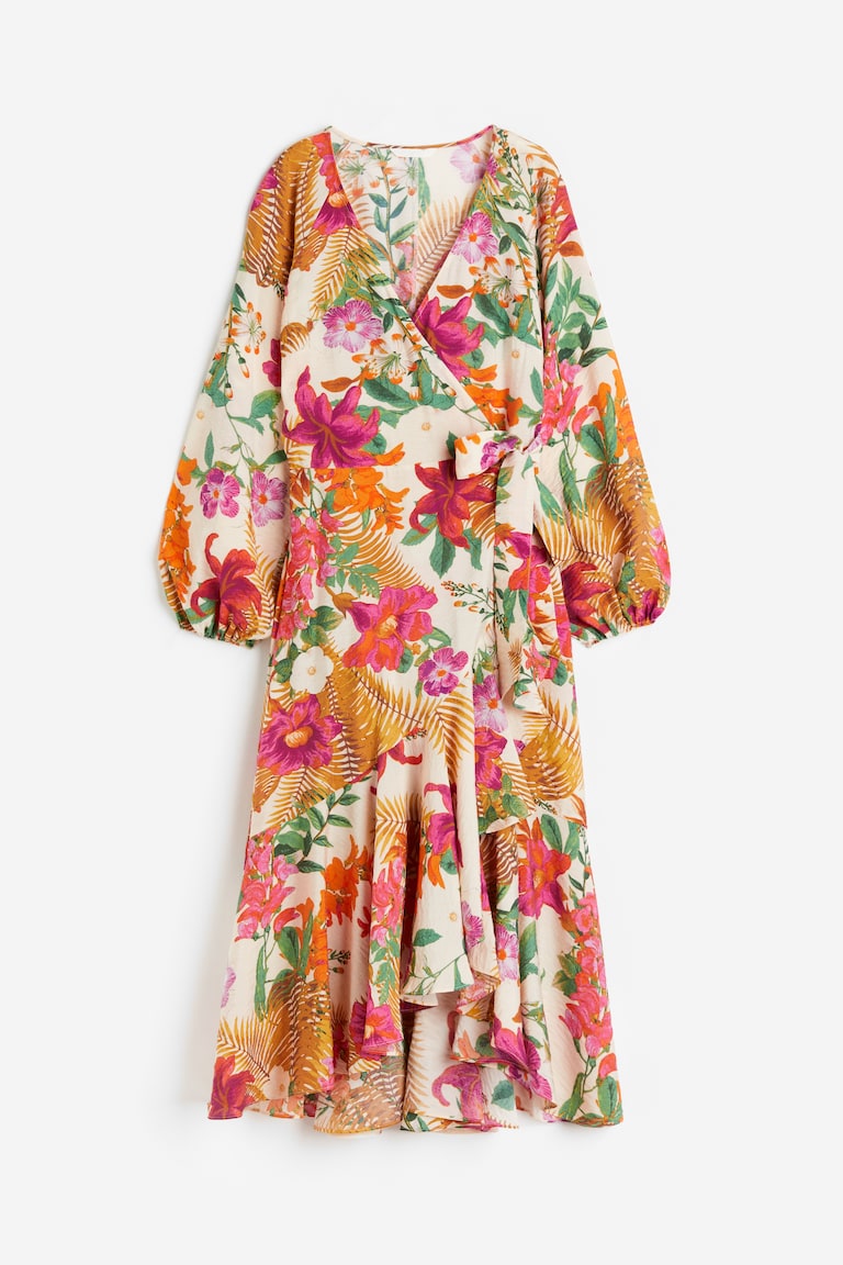 Maxi Wrap Dress - Light beige/floral Maxi Wrap Dress - Light beige/floral
