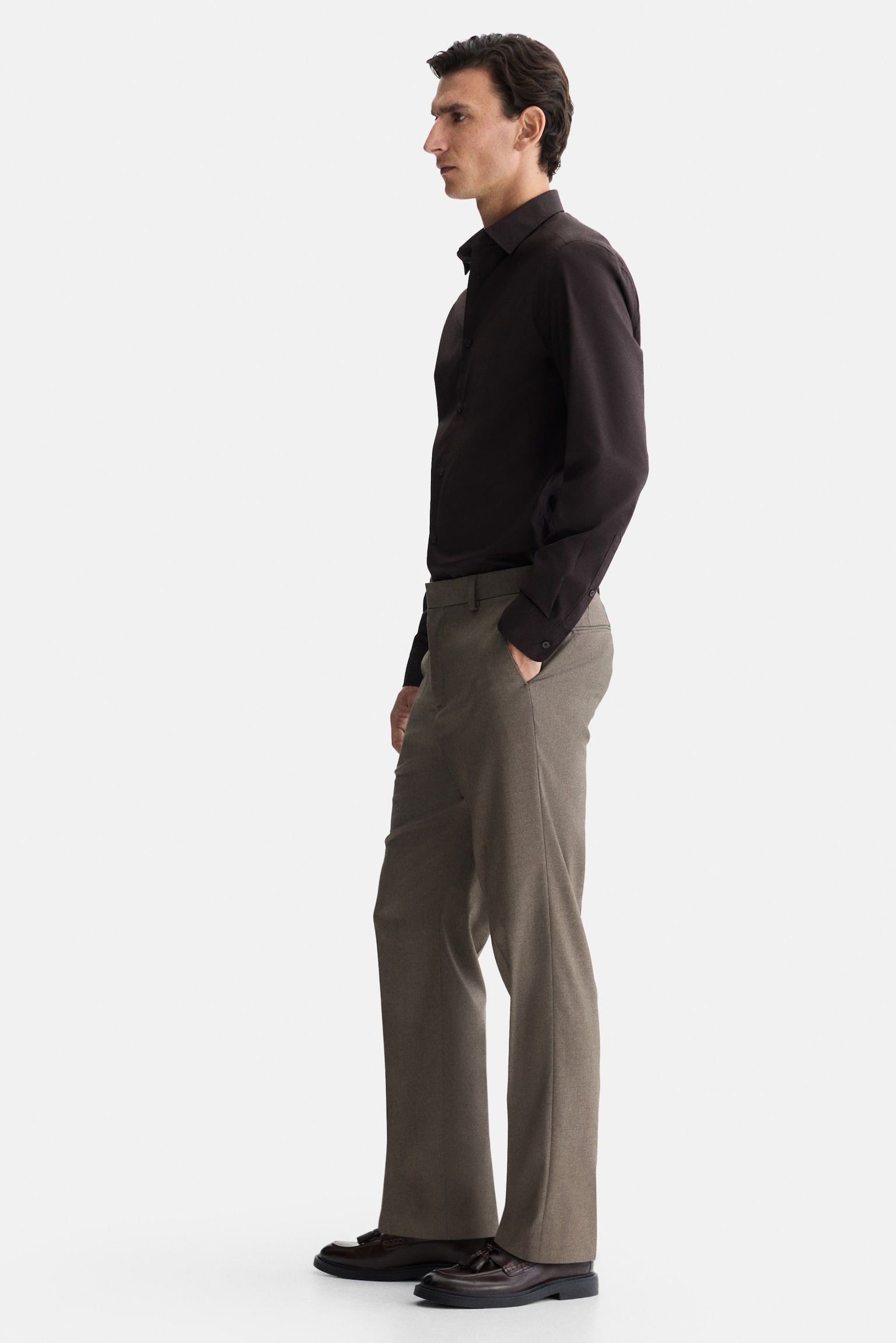 חולצה לגיהוץ קל Slim Fit - חום כהה/לבן/שחור/בז' בהיר/כחול נייבי/תכלת/תכלת/תכלת/פסים - 4