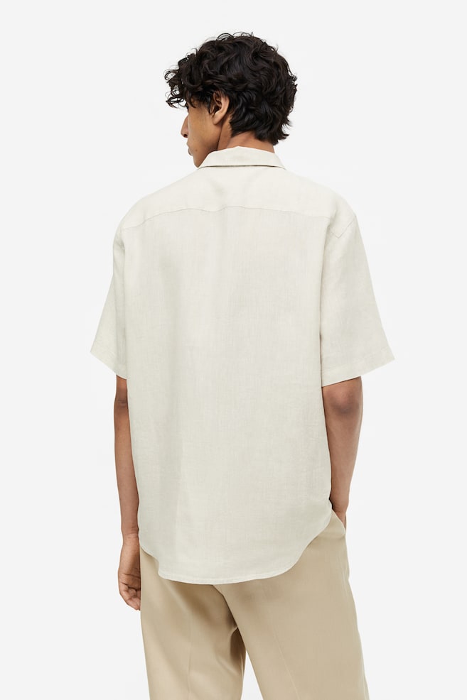Regular Fit Short-sleeved linen shirt - Light beige/White/Dark brown/White/dc/dc - 4