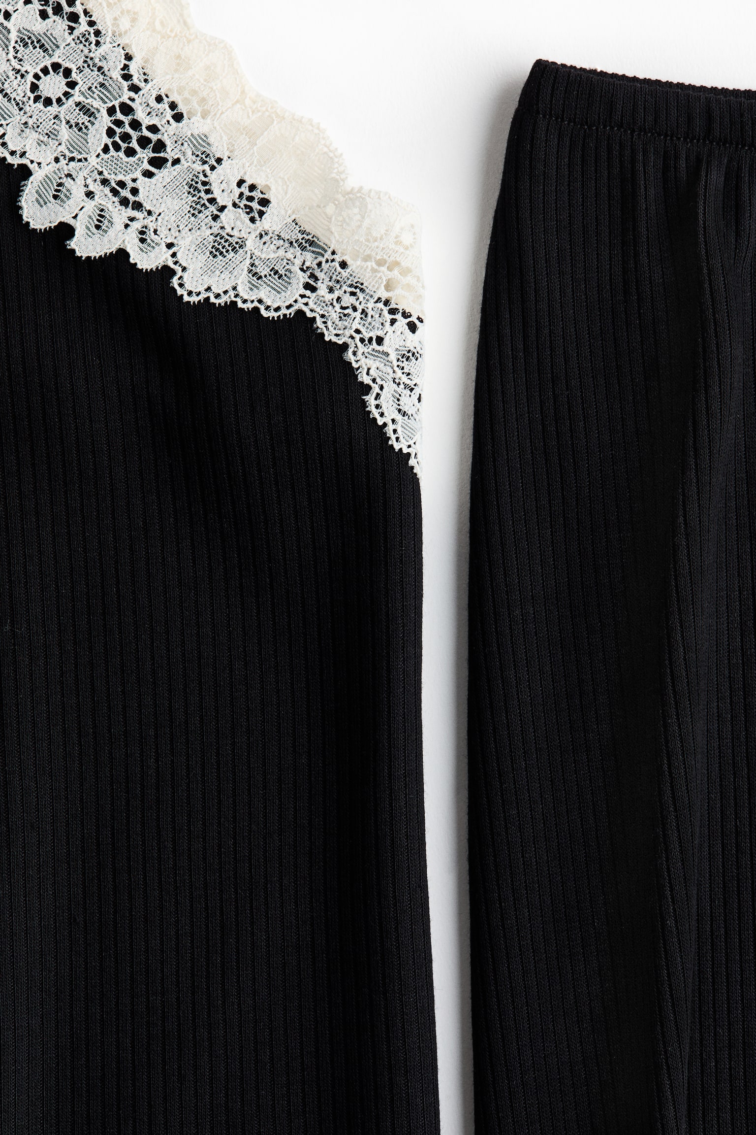 Pyjama côtelé avec dentelle - Noir/Marron foncé - 6