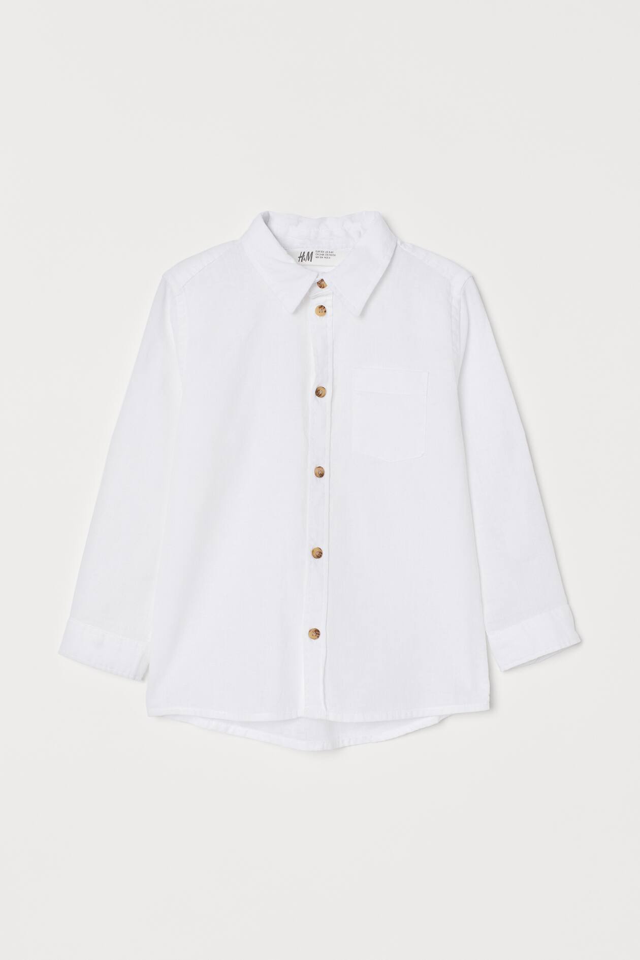 Linen-blend shirt - Long sleeve - White - Kids | H&M GB