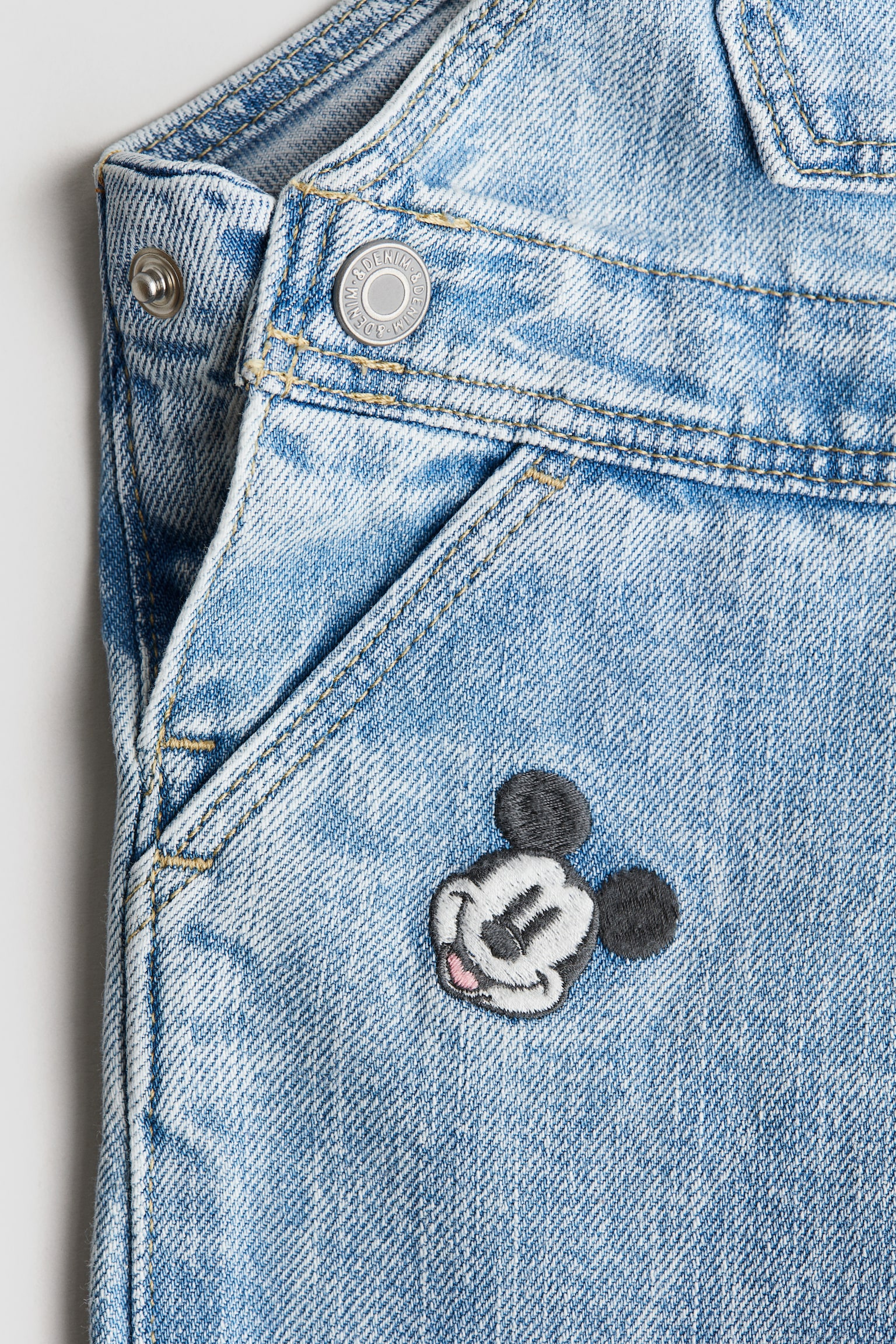 Embroidery-detail denim dungarees - Denim blue/Mickey Mouse - 4