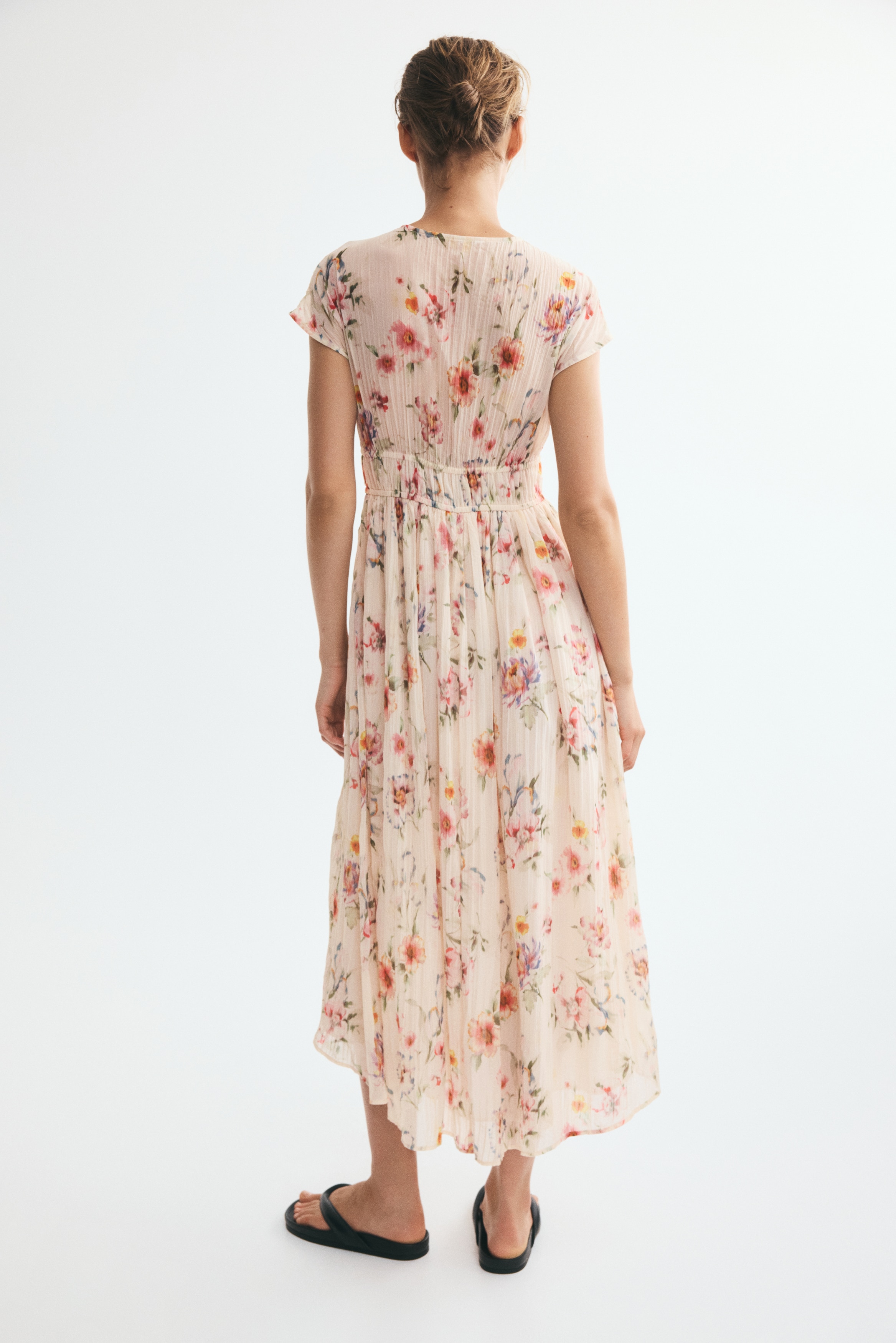 h&m long floral dress Brock Collection x H&M Lyocell Blend Cream Floral Long Cross Back Dress DESIGNER