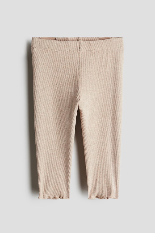 Ribbed cotton leggings - Beige marl - 1