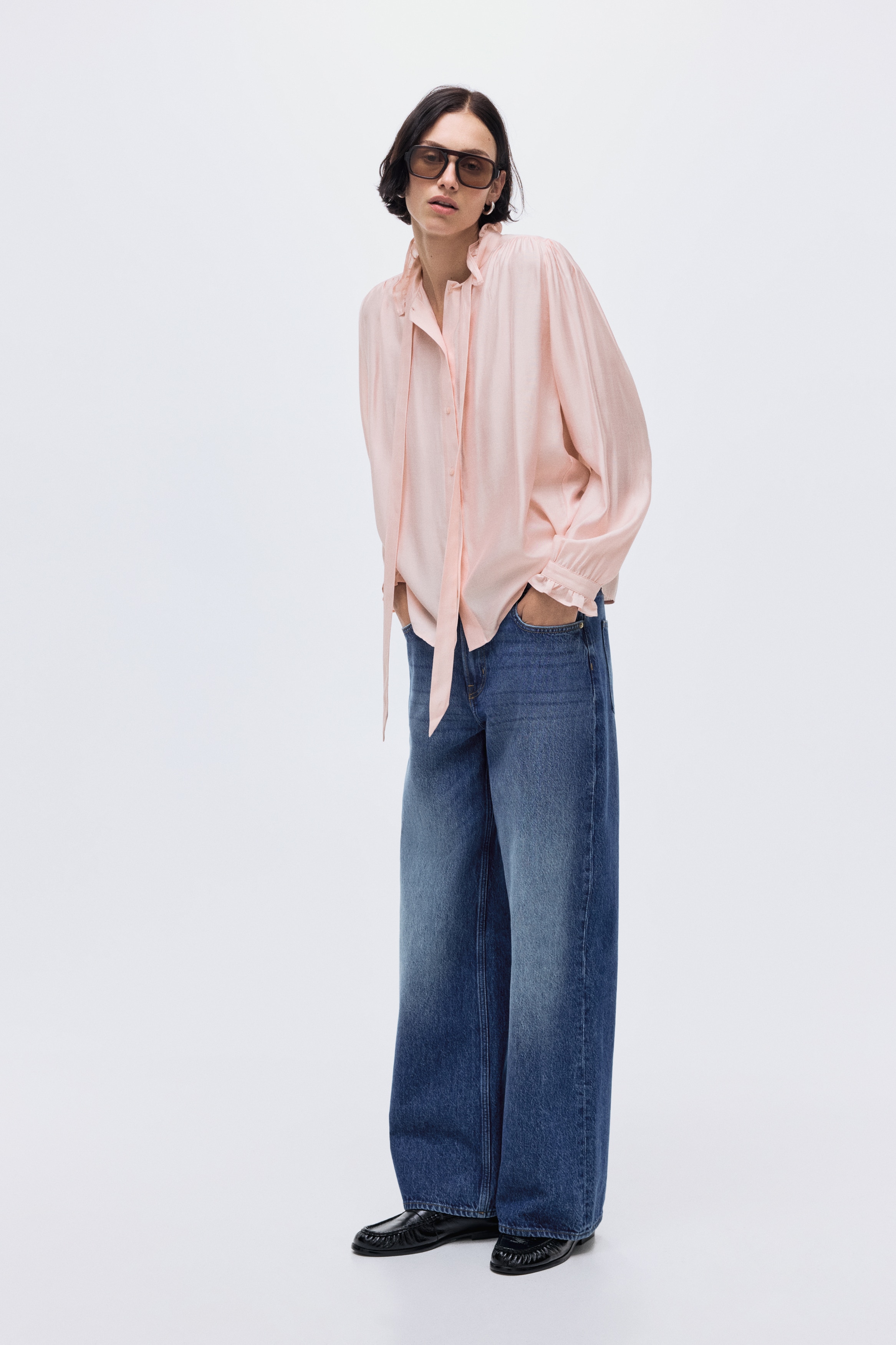 Μπλούζα με φιόγκο στον γιακά - Απαλό ροζ/Μπορντό/Λευκό