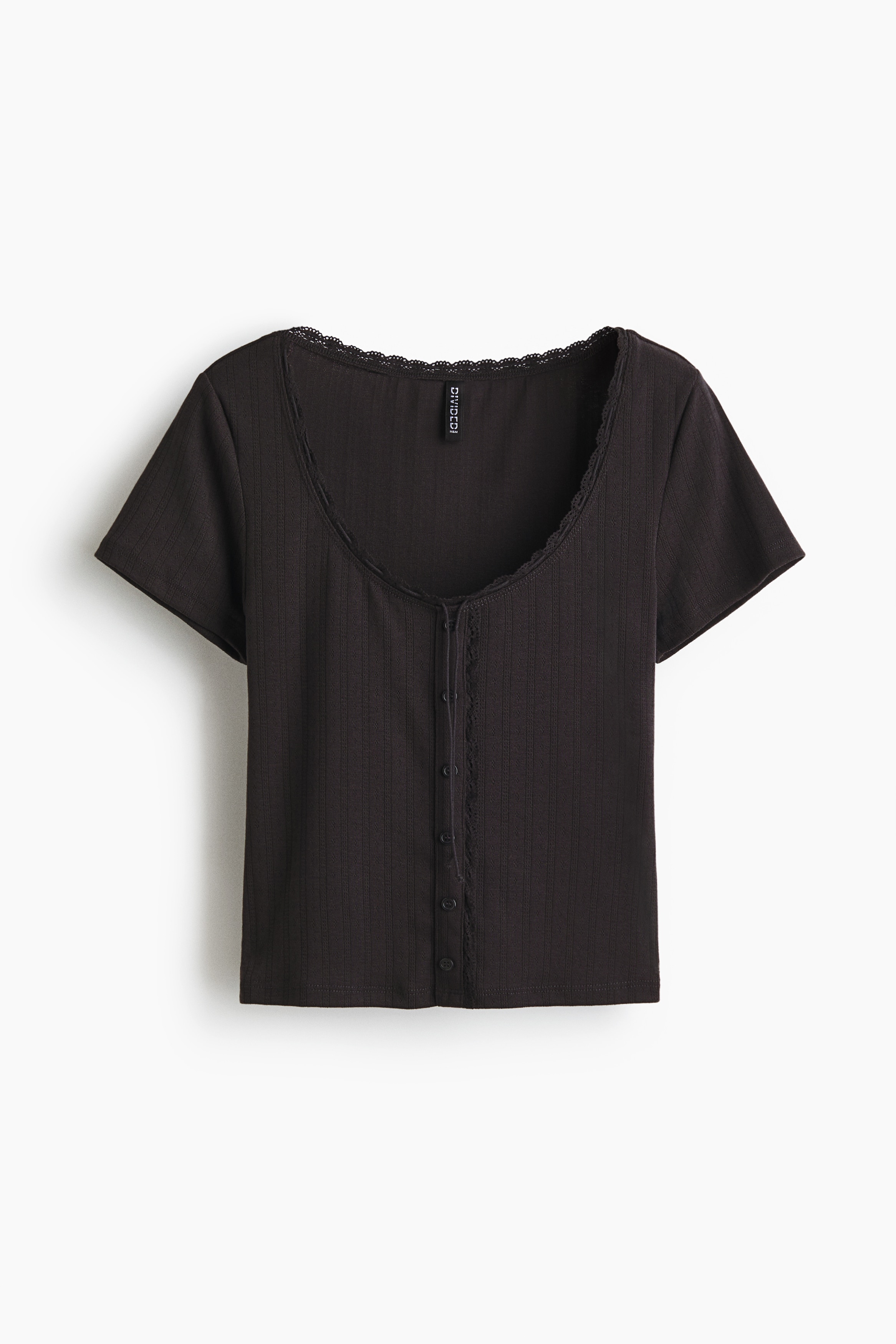Lace-Trimmed Top - Dark gray/Cream