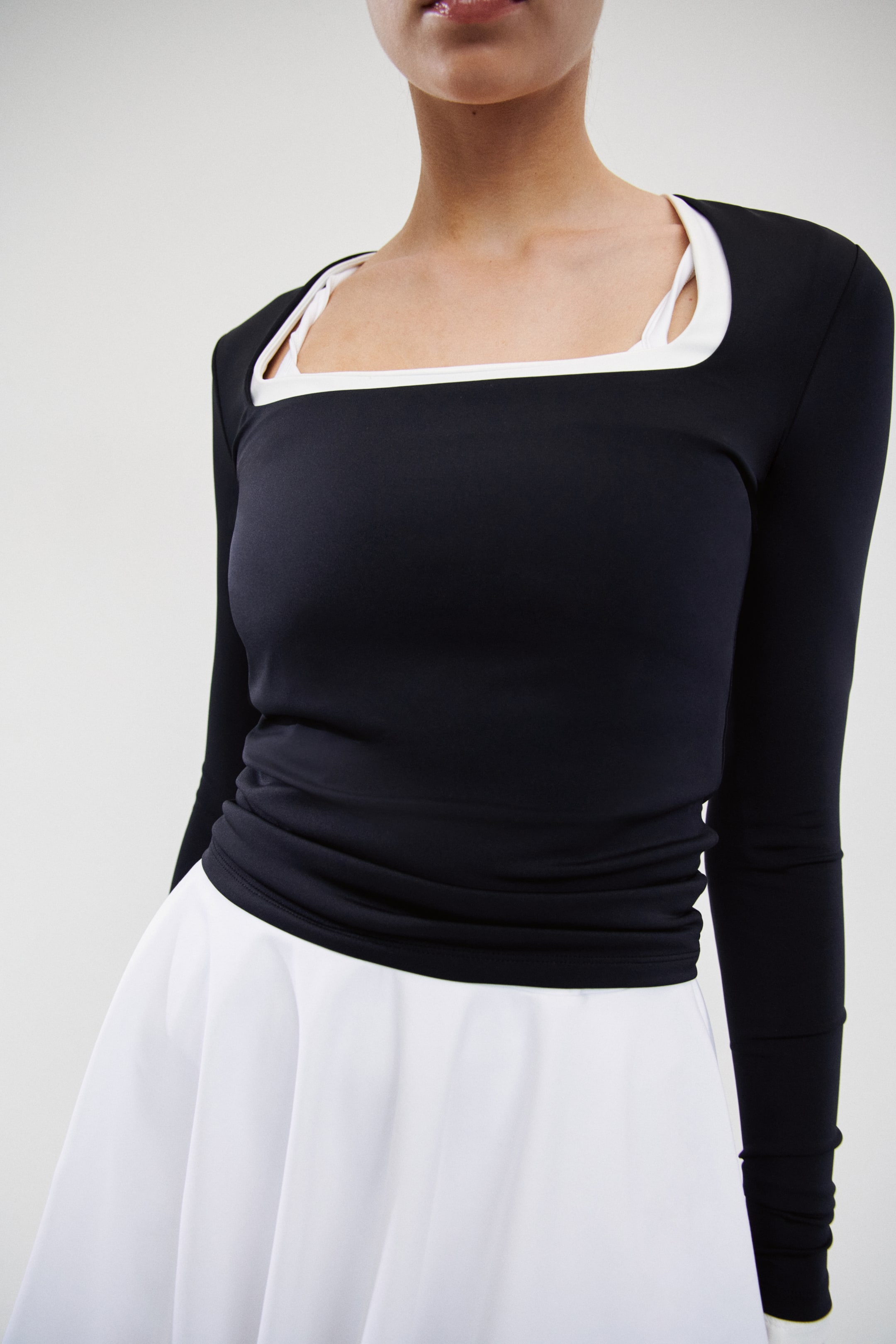 Long-Sleeved Square-Neck Top
