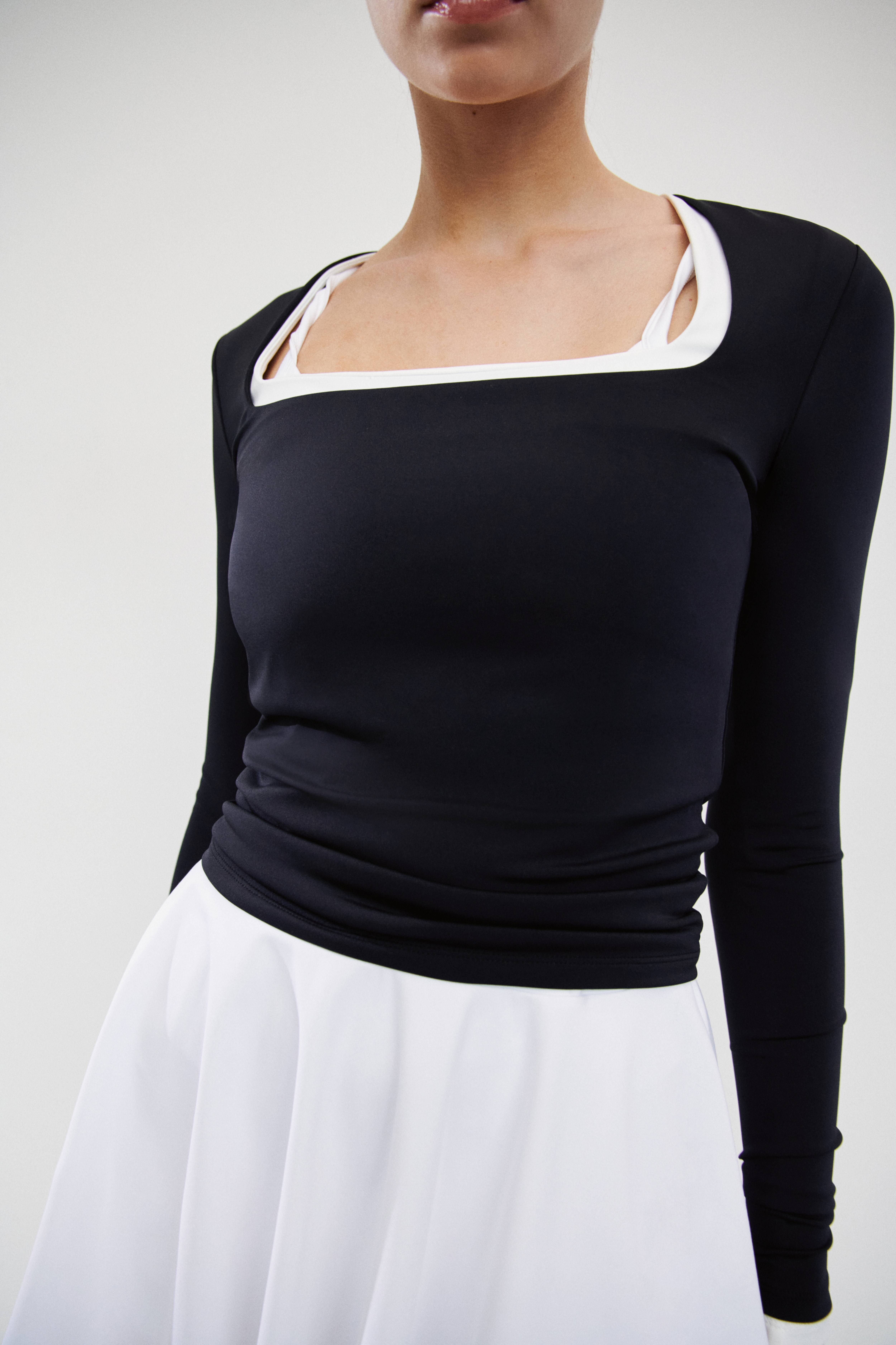 Long-Sleeved Square-Neck Top