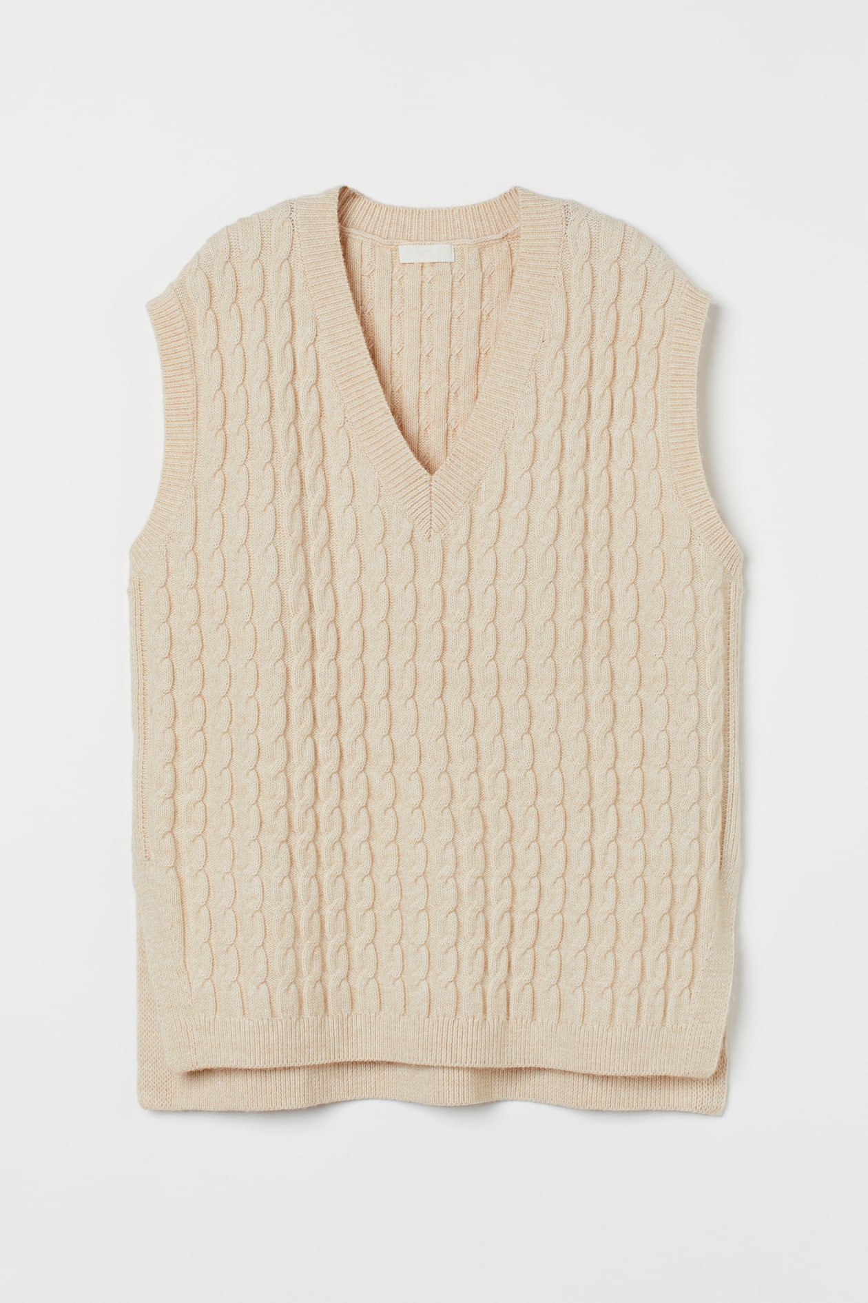 Cable-knit sweater vest - V-neck - Sleeveless - Light beige - Ladies ...