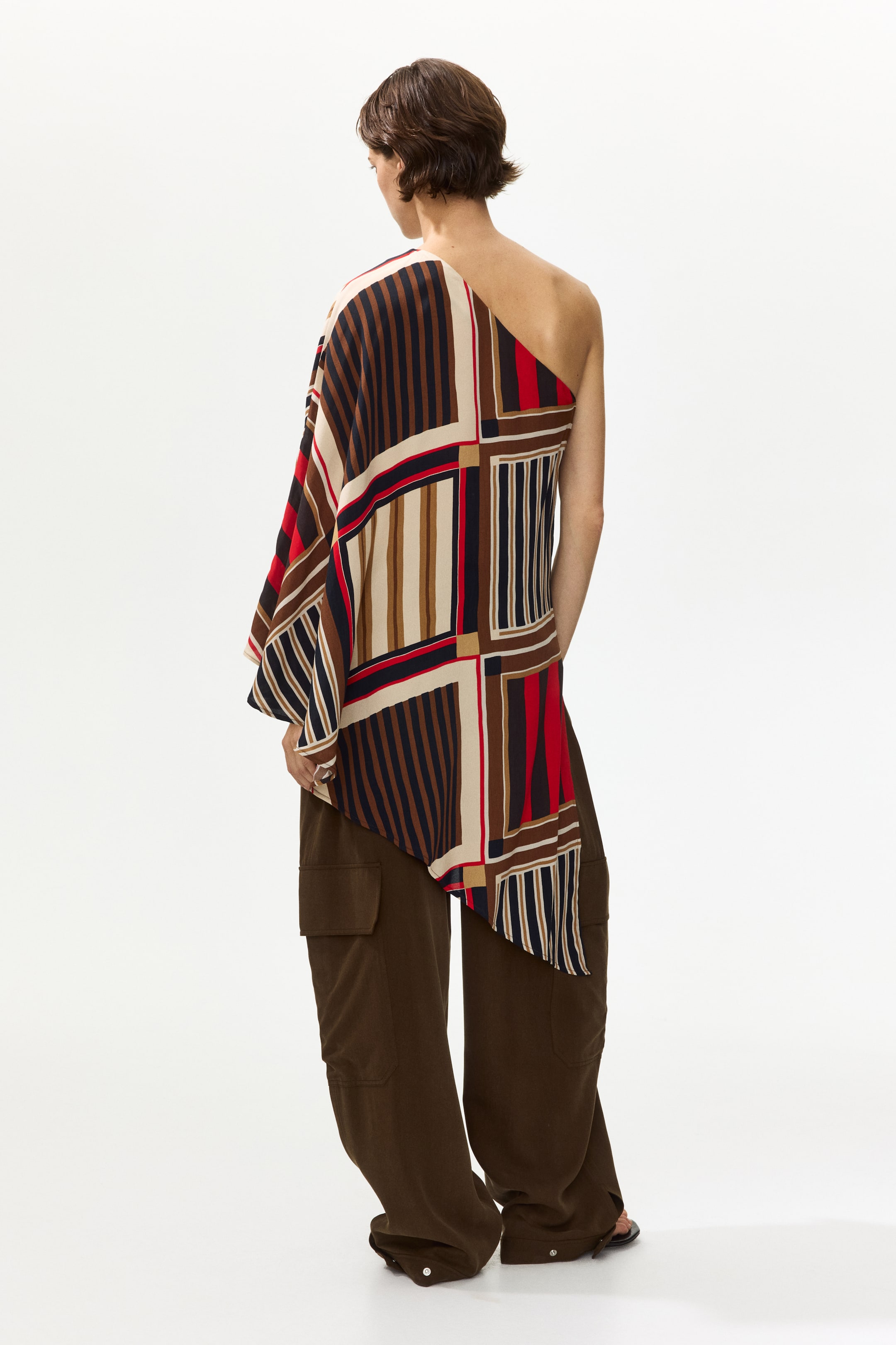 One-Shoulder Satin Cape Top