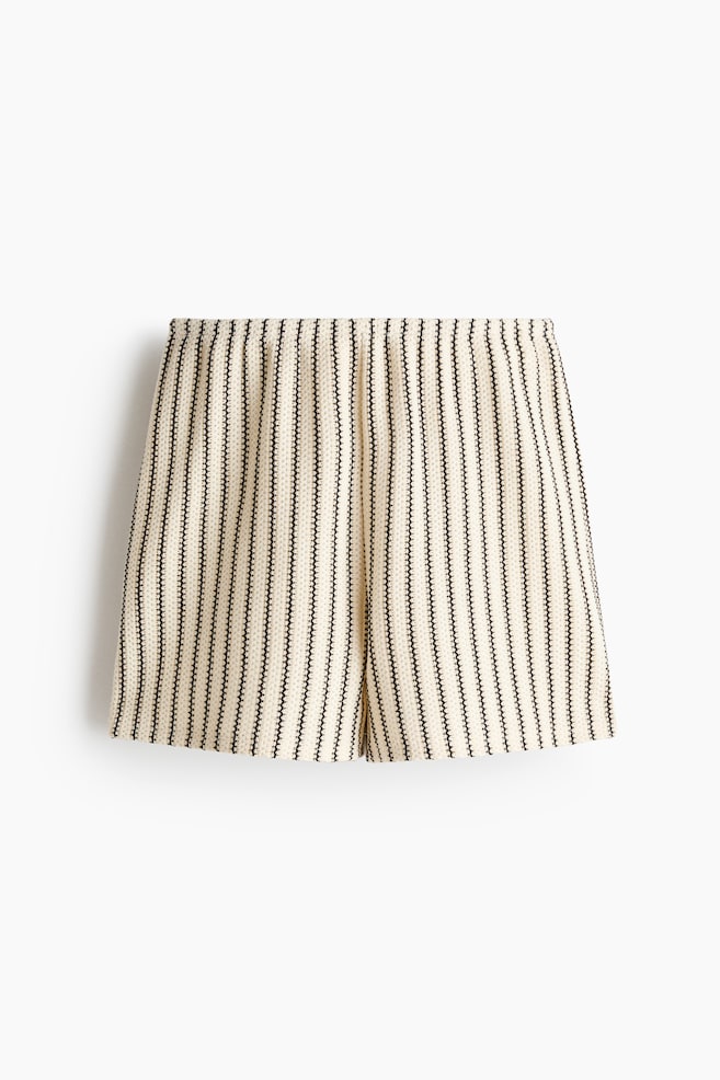 Knit Pull-On Shorts - Cream/striped/Dark brown/striped/Cream - 1