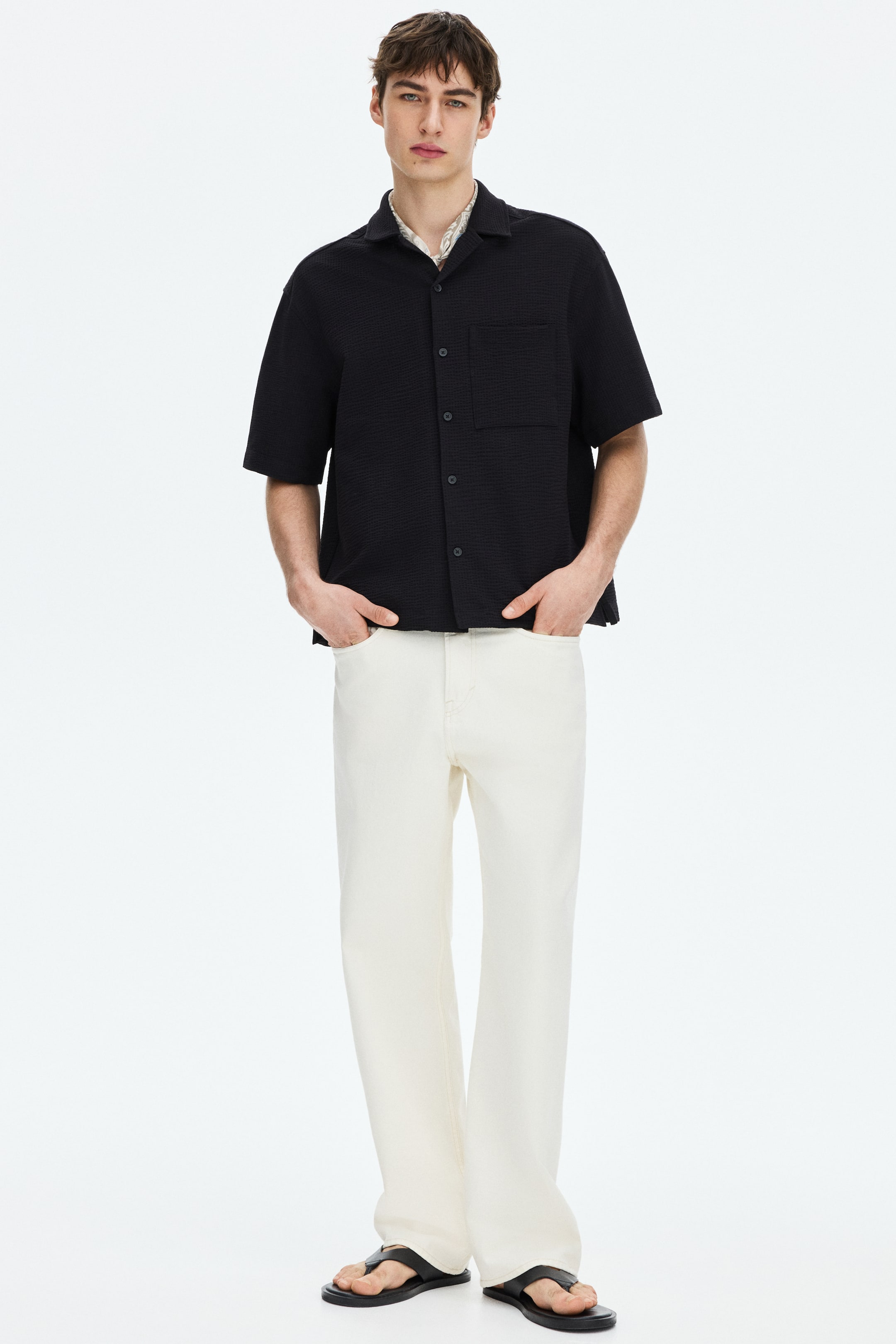 Мужские рубашки H&M Relaxed-Fit Waffled Resort Shirt — фото 4