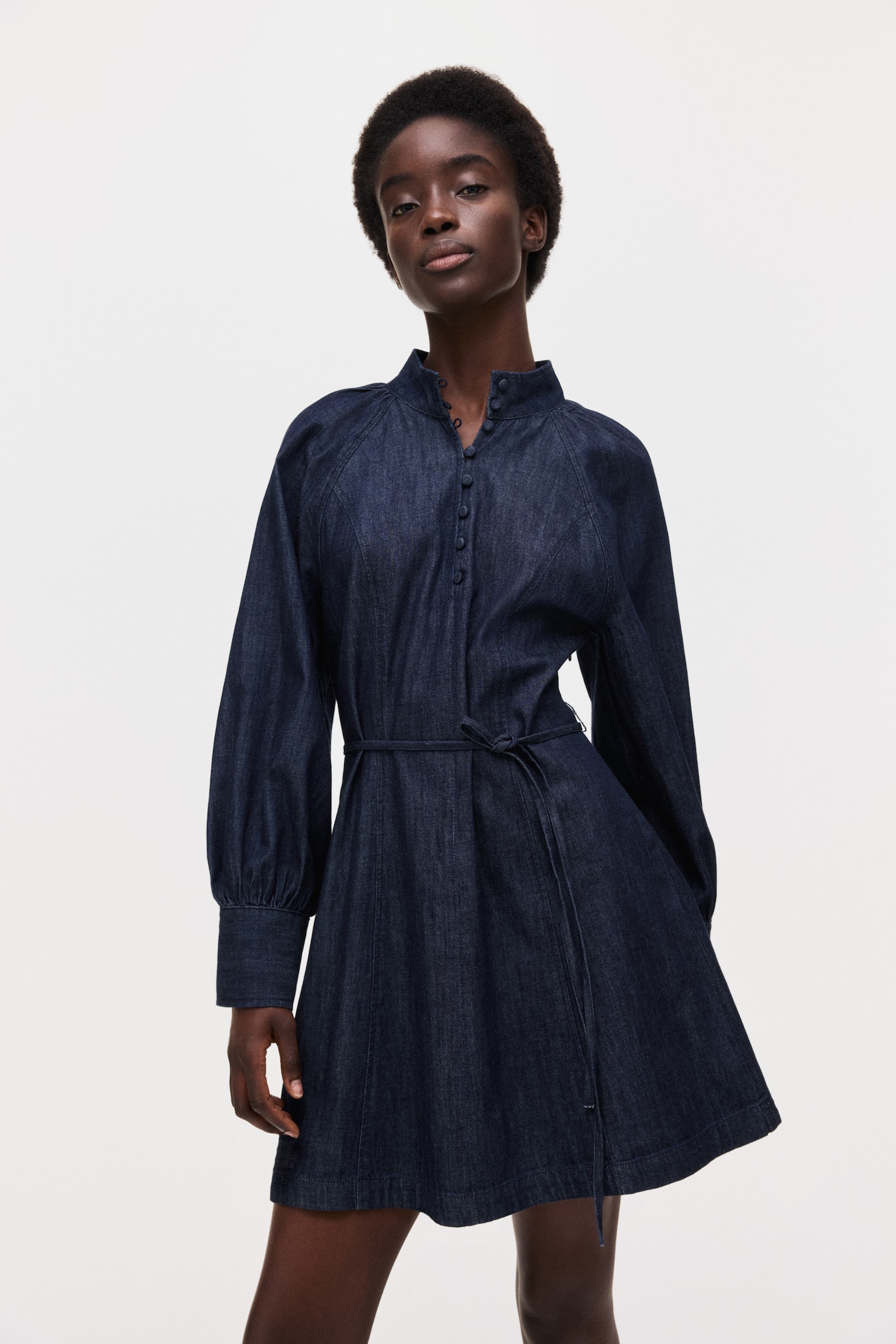 Tie-belt denim dress - Dark denim blue - 5