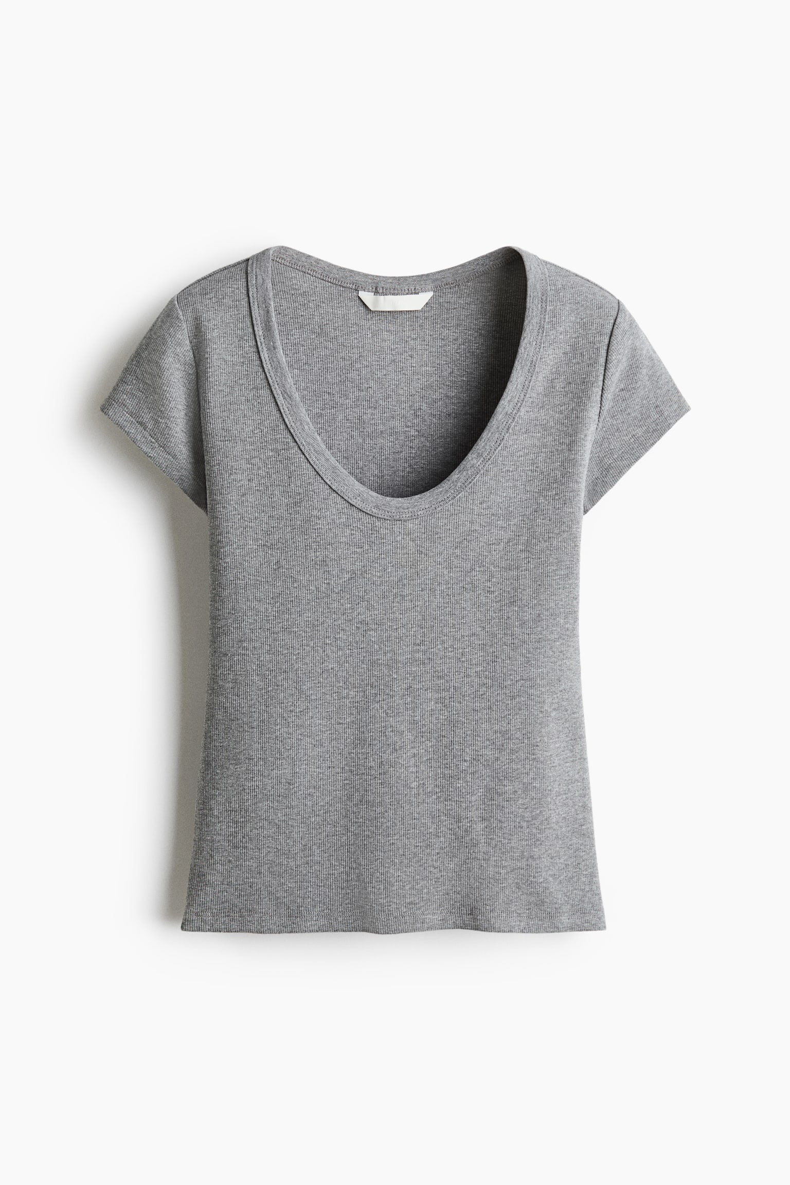 Ριμπ T-shirt με βαθύ στρογγυλό ντεκολτέ - Γκρι μελανζέ/Ανοιχτό κίτρινο/Γαλάζιο/Σκούρο καφέ - 1