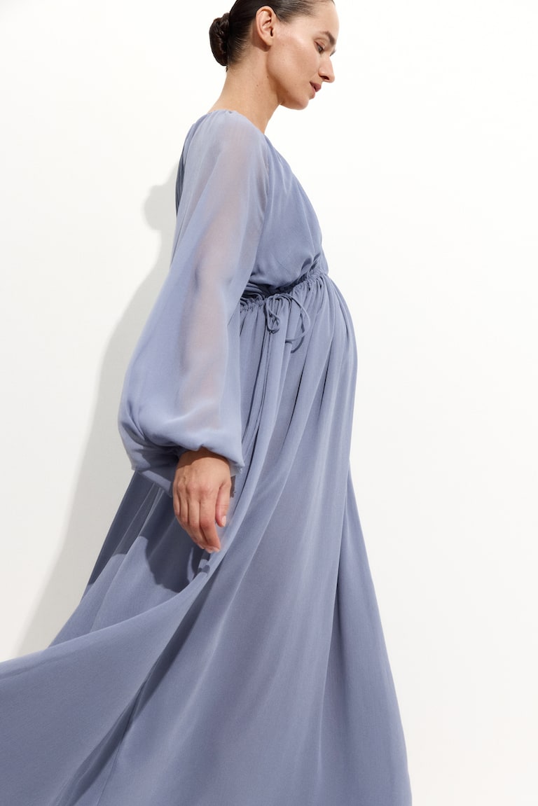 Mousseline Robe Longue Bleu H&m MAMA Robe Maxi à Manches Ballon