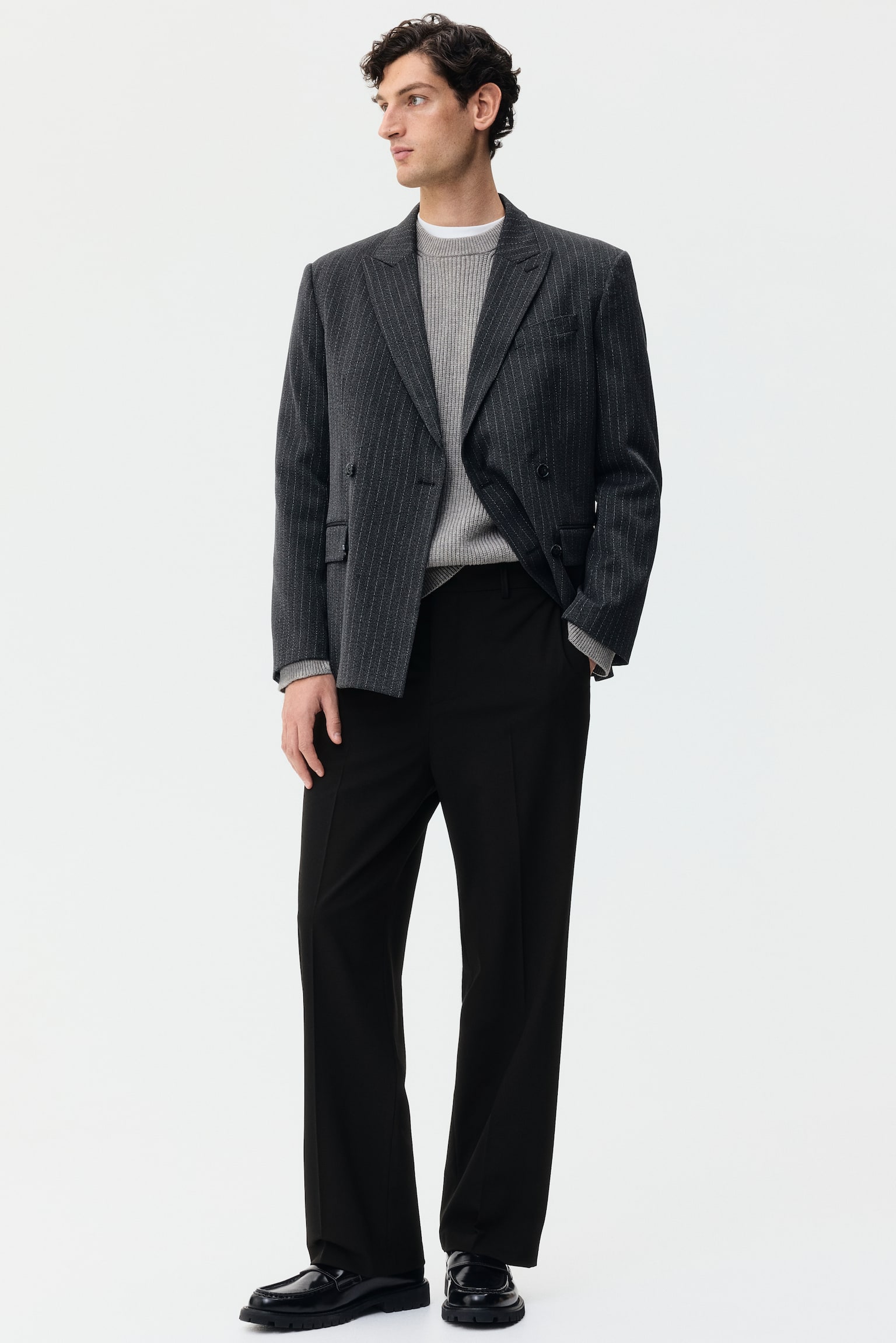 Relaxed-Fit Pants - Black/Dark gray melange - 1