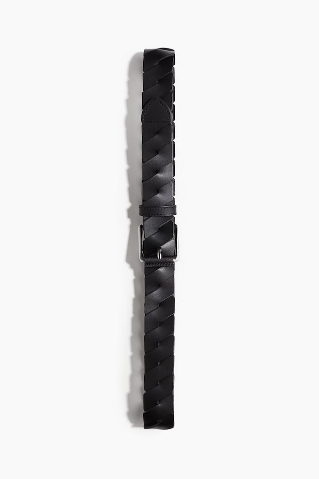 Braided Split Leather Belt - Black - 1