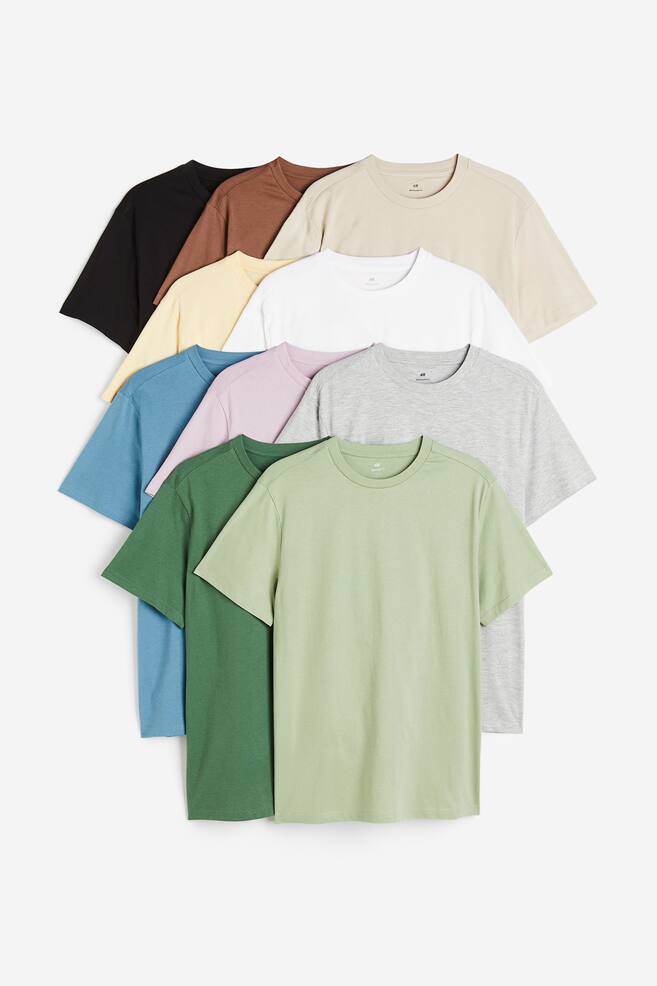 10-pack Regular Fit Round-neck T-shirts - Green/Light purple/Beige/White/Beige/Turquoise/Purple/Sage green/Green/Blue/Yellow/dc/dc/dc - 1