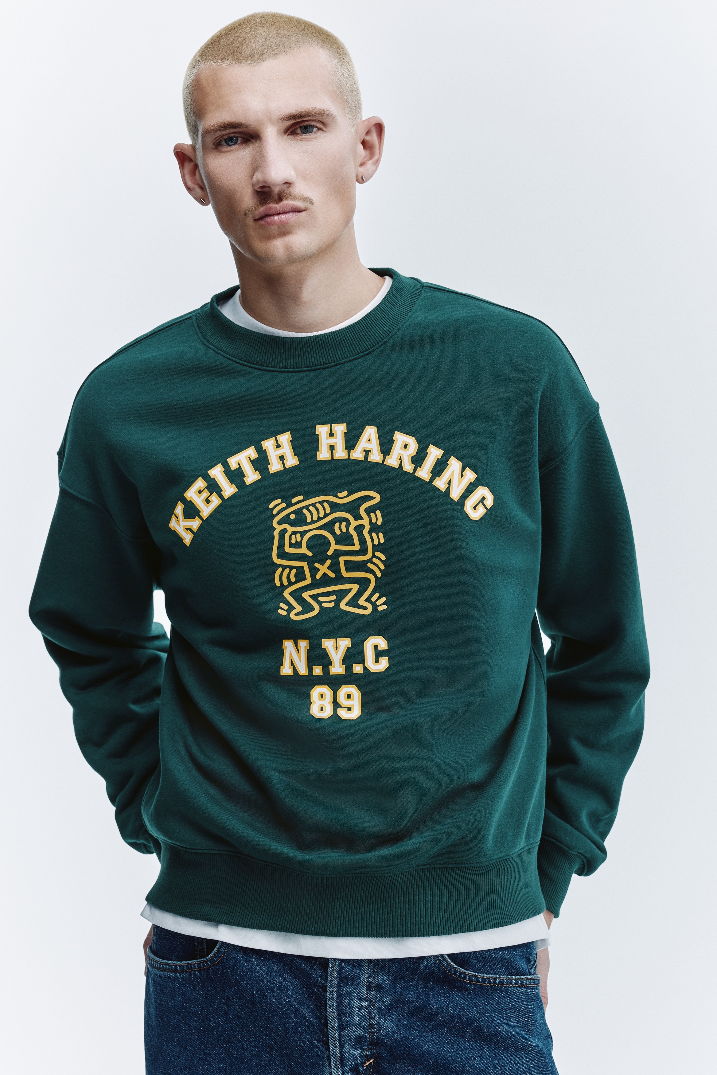 Oversized Printed Sweatshirt - Green/Keith Haring - Men | H&M US