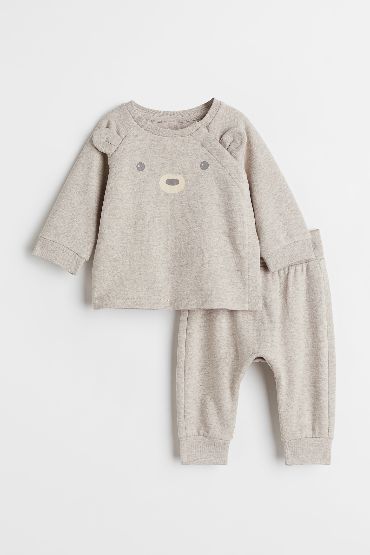 2-piece Cotton Sweat Set - Light beige marle/Bear/Natural white/Bear/Light beige/Floral/Light green/Rabbit/Beige/Dog/Light beige marle/Light beige marle/Teddy Bear/Red/My First Holiday - 1