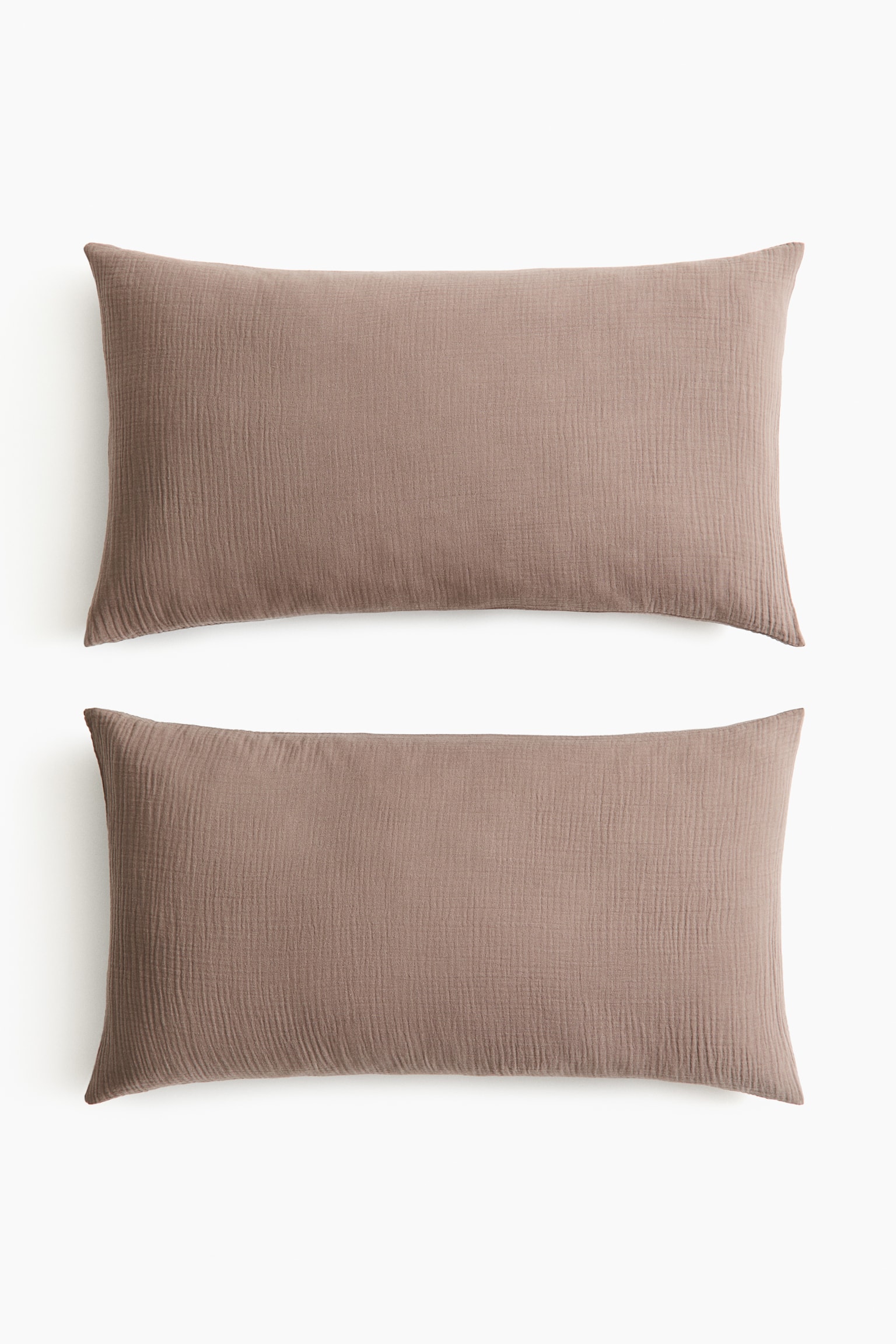 2-pack örngott i bomullsmuslin - Mullvad/Ljus dimbeige/Vit/Ljus gråbeige/Grön