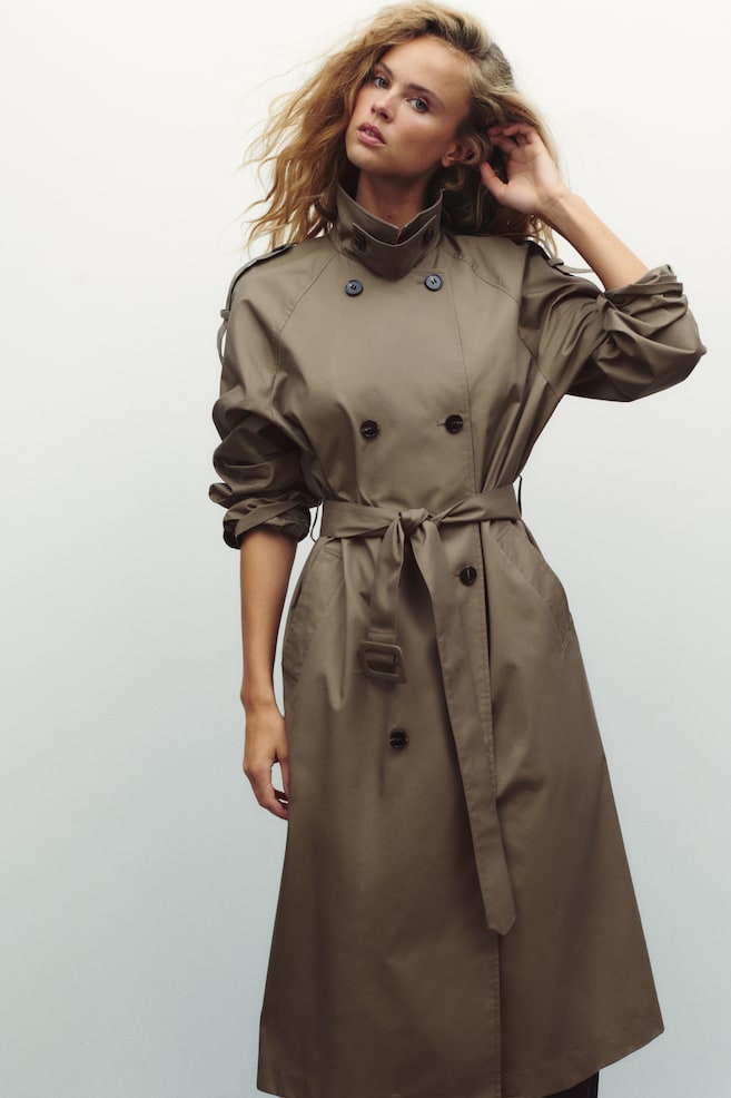 Double-Breasted Twill Trench Coat - Taupe - 1