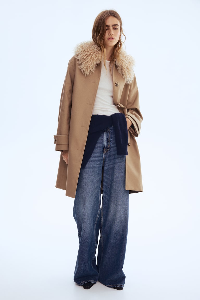 Cappotto in twill con colletto peloso Beige DONNA H&M IT