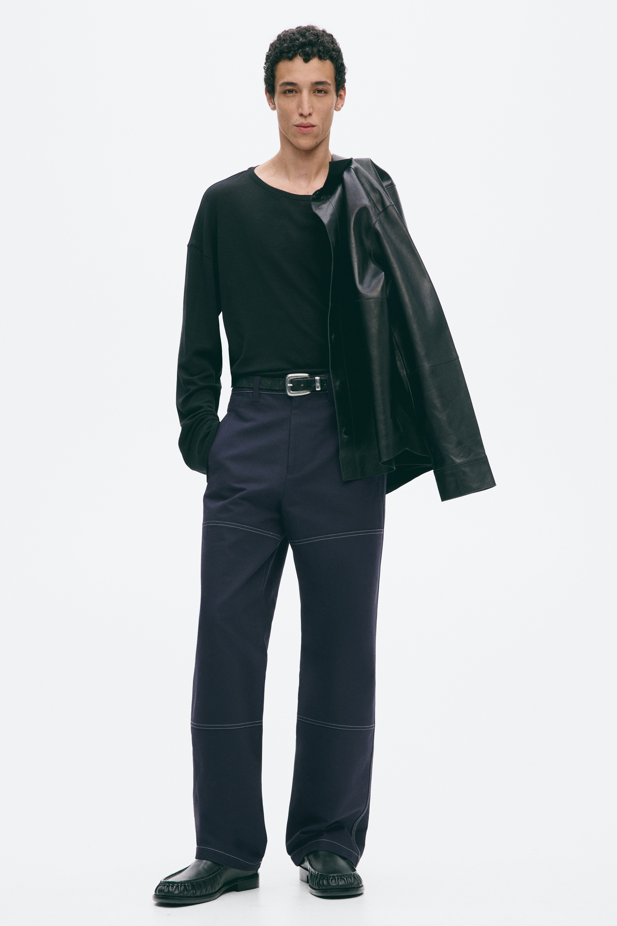 Pantaloni in cotone Loose Fit - Blu denim scuro