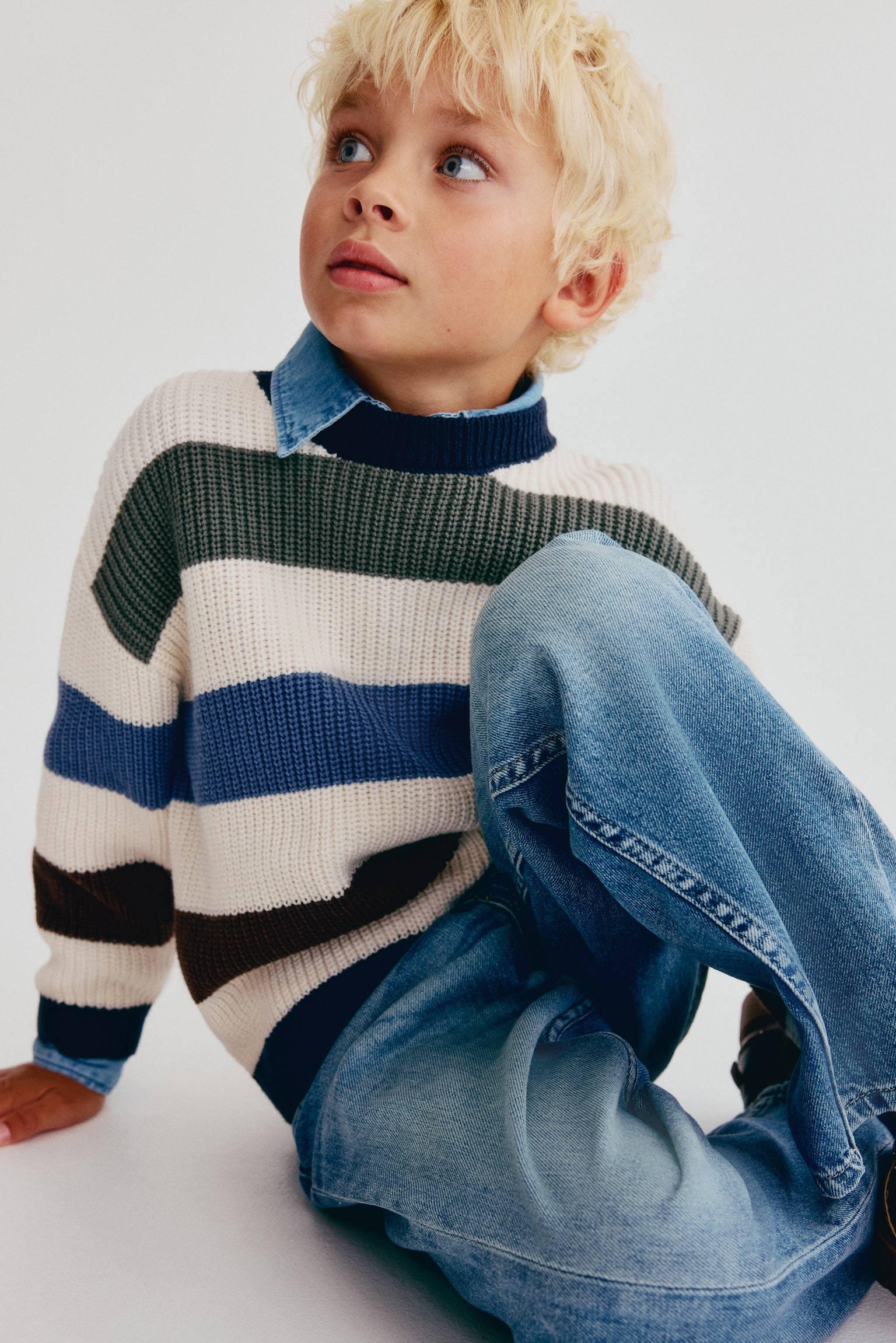 Patent-knit jumper - Cream/Striped/Dark red/Striped/Light blue marl - 1