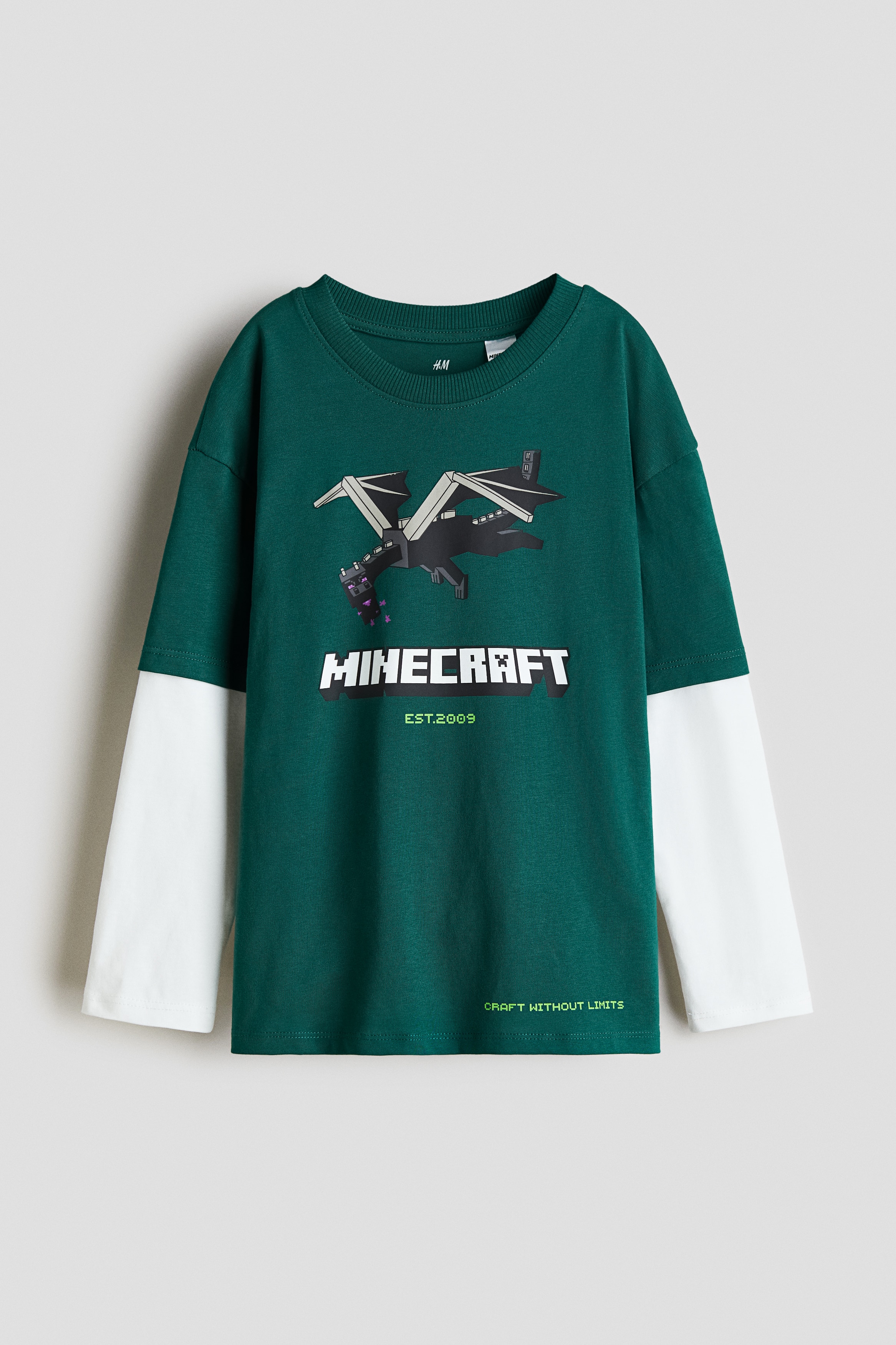 Βαμβακερή μακρυμάνικη μπλούζα με στάμπα - Σκούρο πράσινο/Minecraft