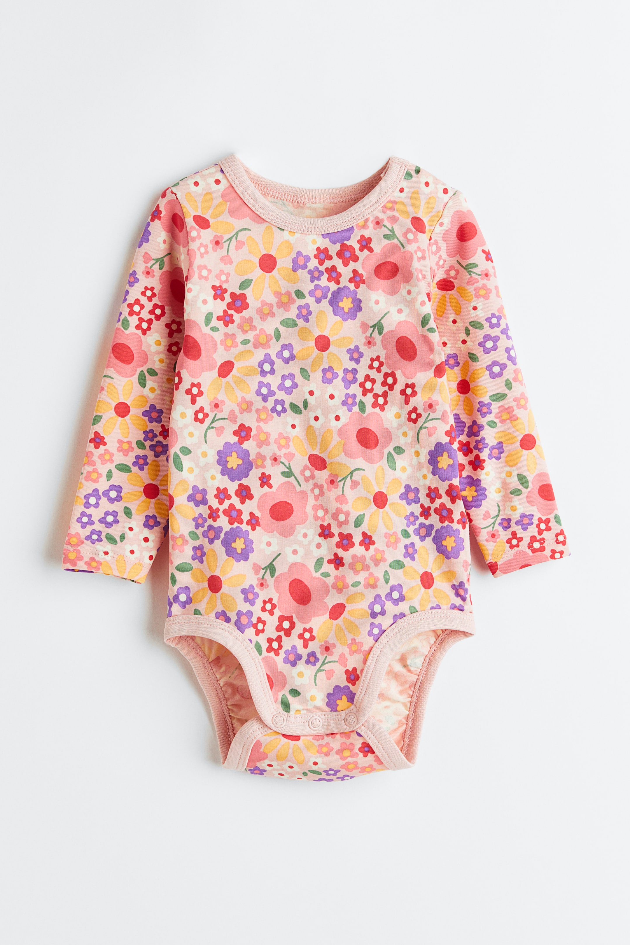 Long-sleeved Bodysuit - Light pink/floral - Kids | H&M US