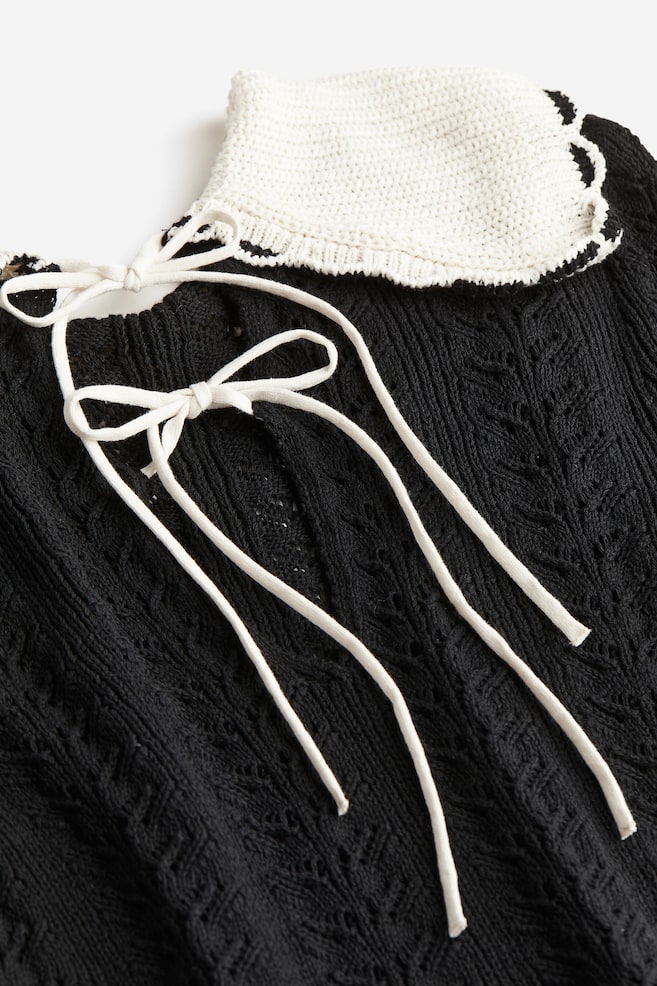 Crochet-look top - Black/White/Cream/Black - 5
