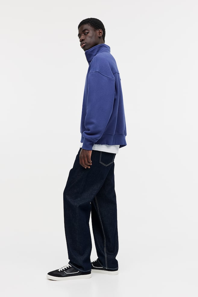 Oversized Fit Half-zip sweatshirt - Blue/Black/Light beige - 5